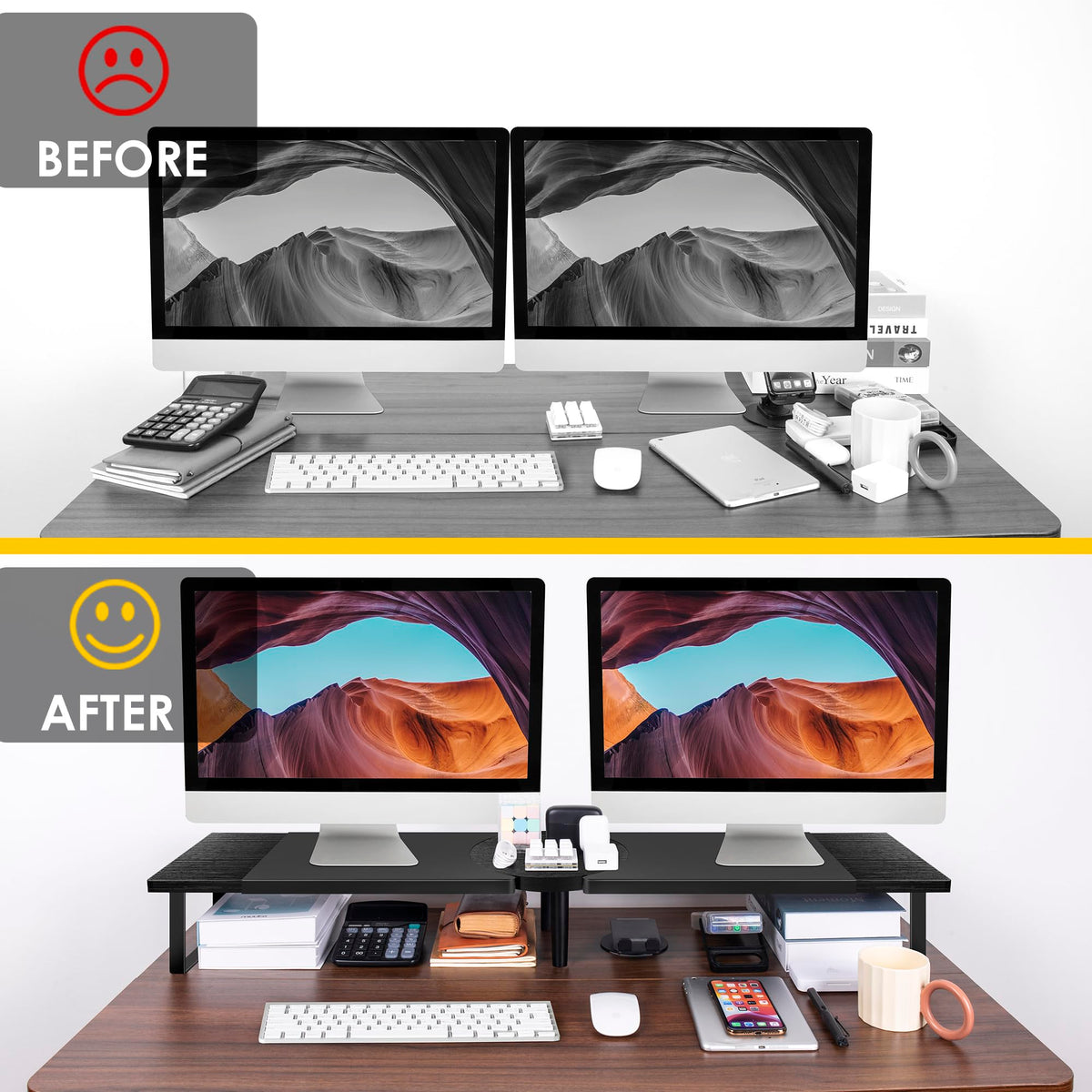 Across-Star Dual-Monitor Stand for Desk - Large Adjustable Length and Angle Riser for 2 Monitors