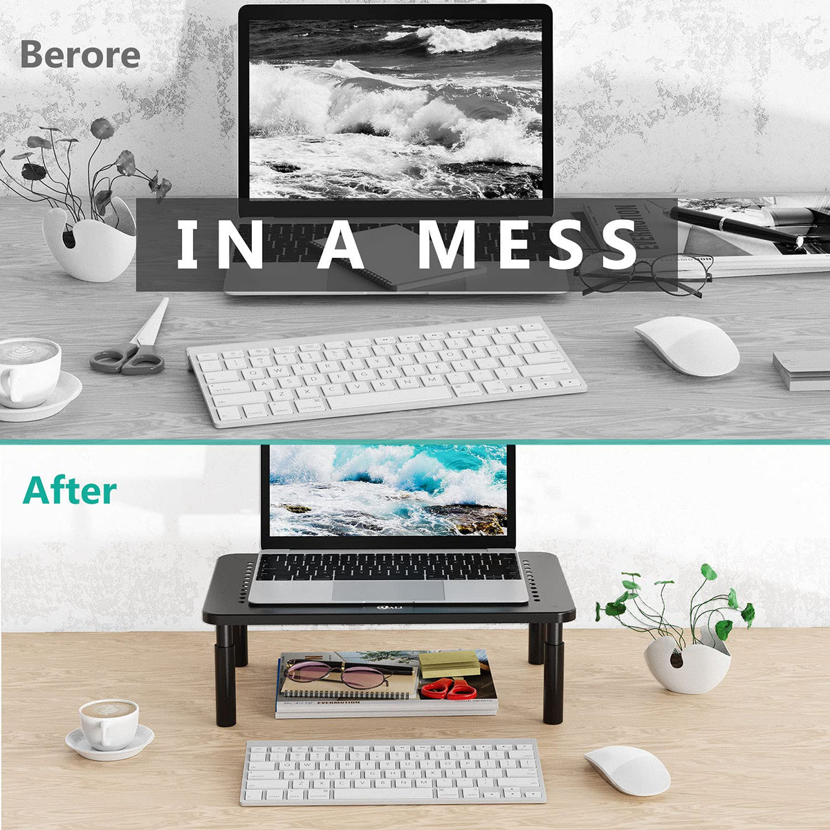 WALI Desk Organizer, 1 Tier Computer Monitor Stand for Desk, Desk Monitor Riser 3 Height
