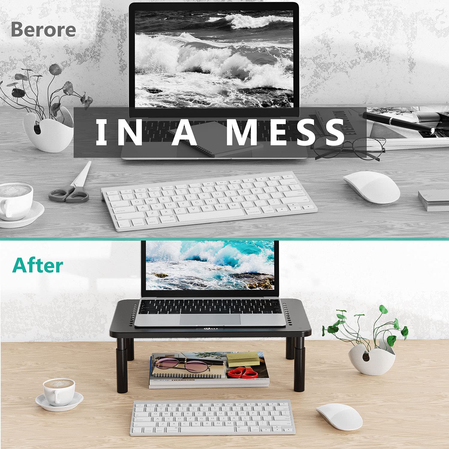 WALI Desk Organizer, 1 Tier Computer Monitor Stand for Desk, Desk Monitor Riser 3 Height
