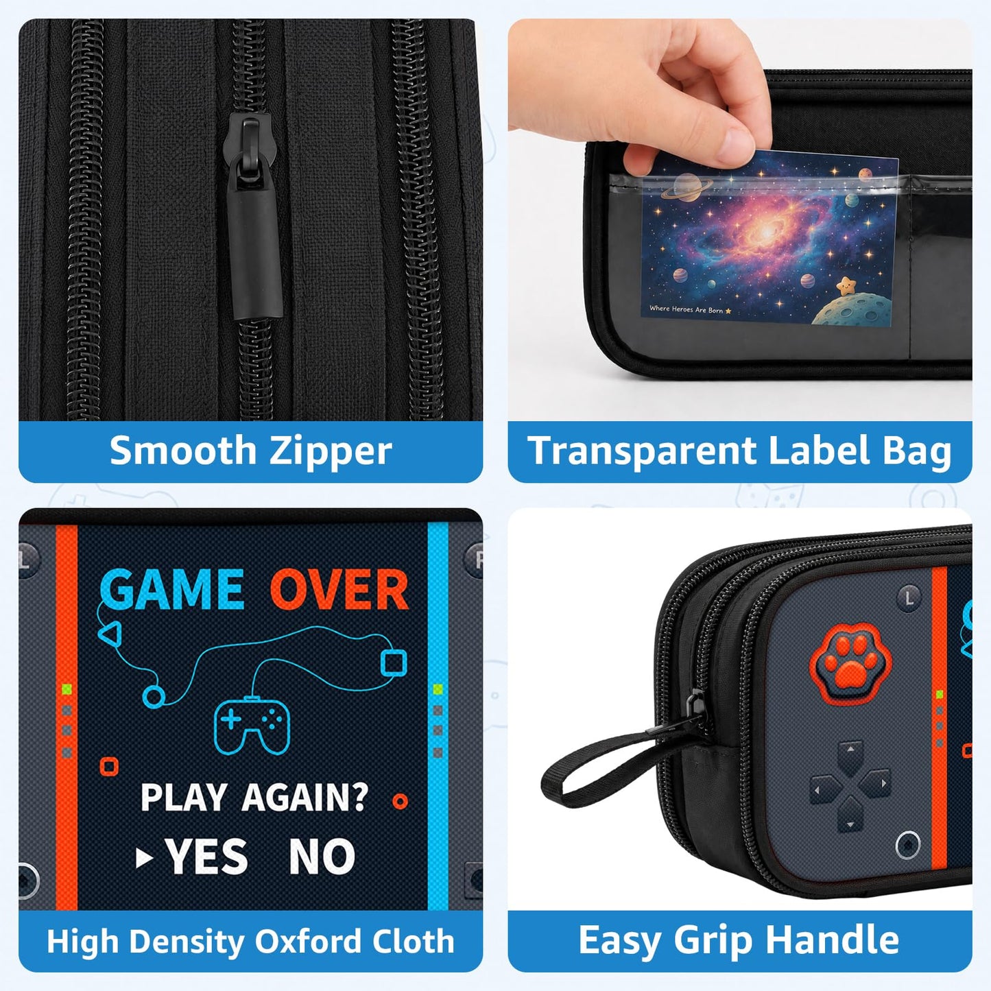 Easozoom Game Controller Pencil Case for Boys Kids Teens, Large Capacity Pencil Pouch with 3