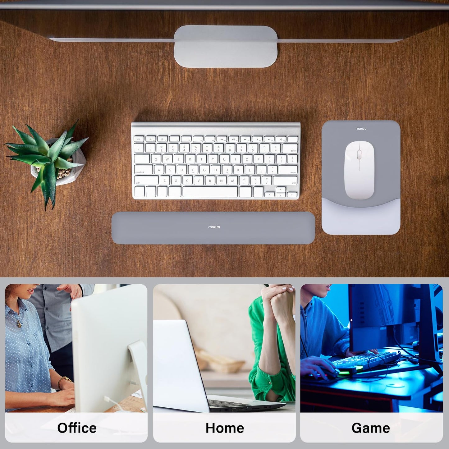 MOSISO Wrist Rest Support Mouse Pad & Keyboard Set, Gray