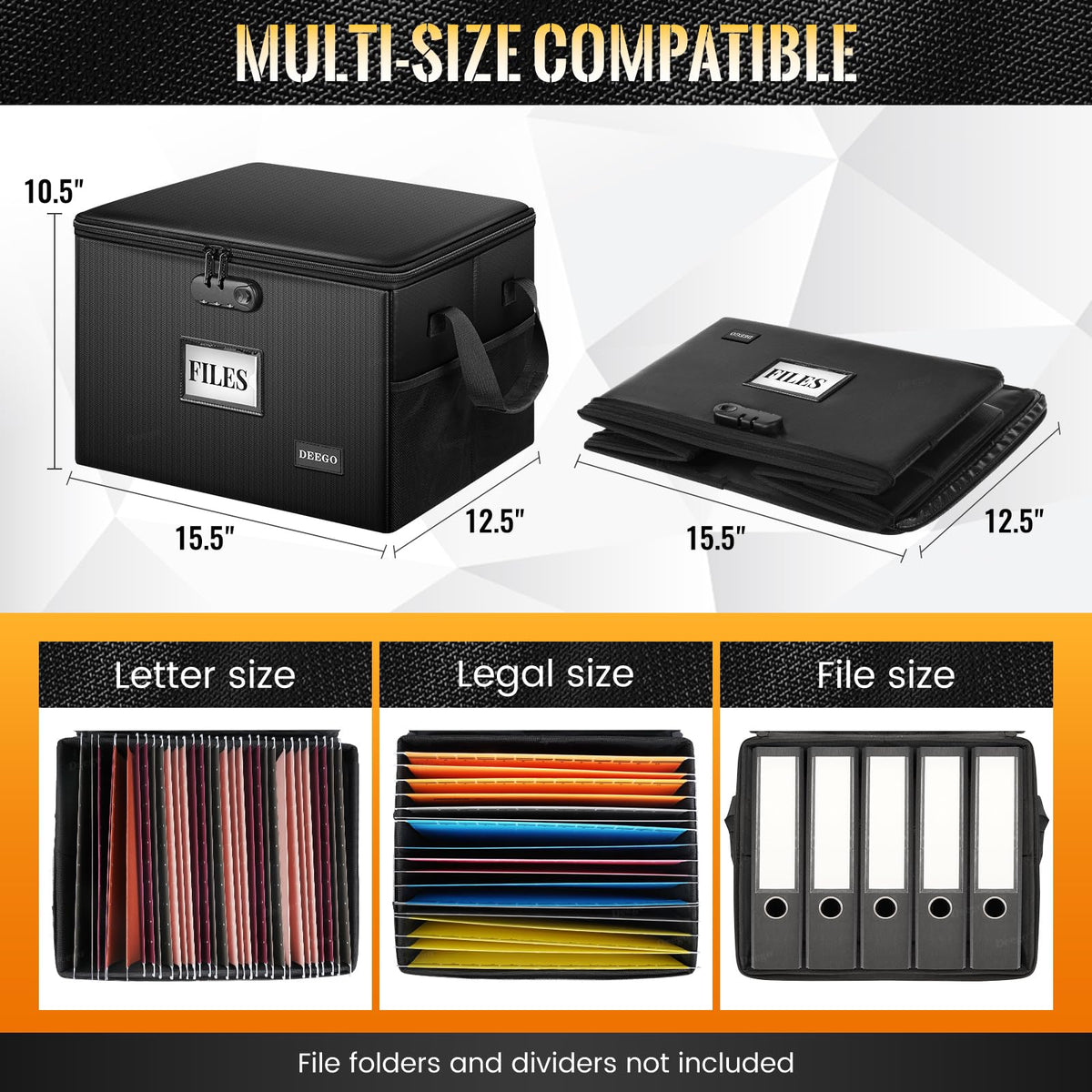 DEEGO Fireproof Document Box, Water-Resistant File Organizer Box with Lock