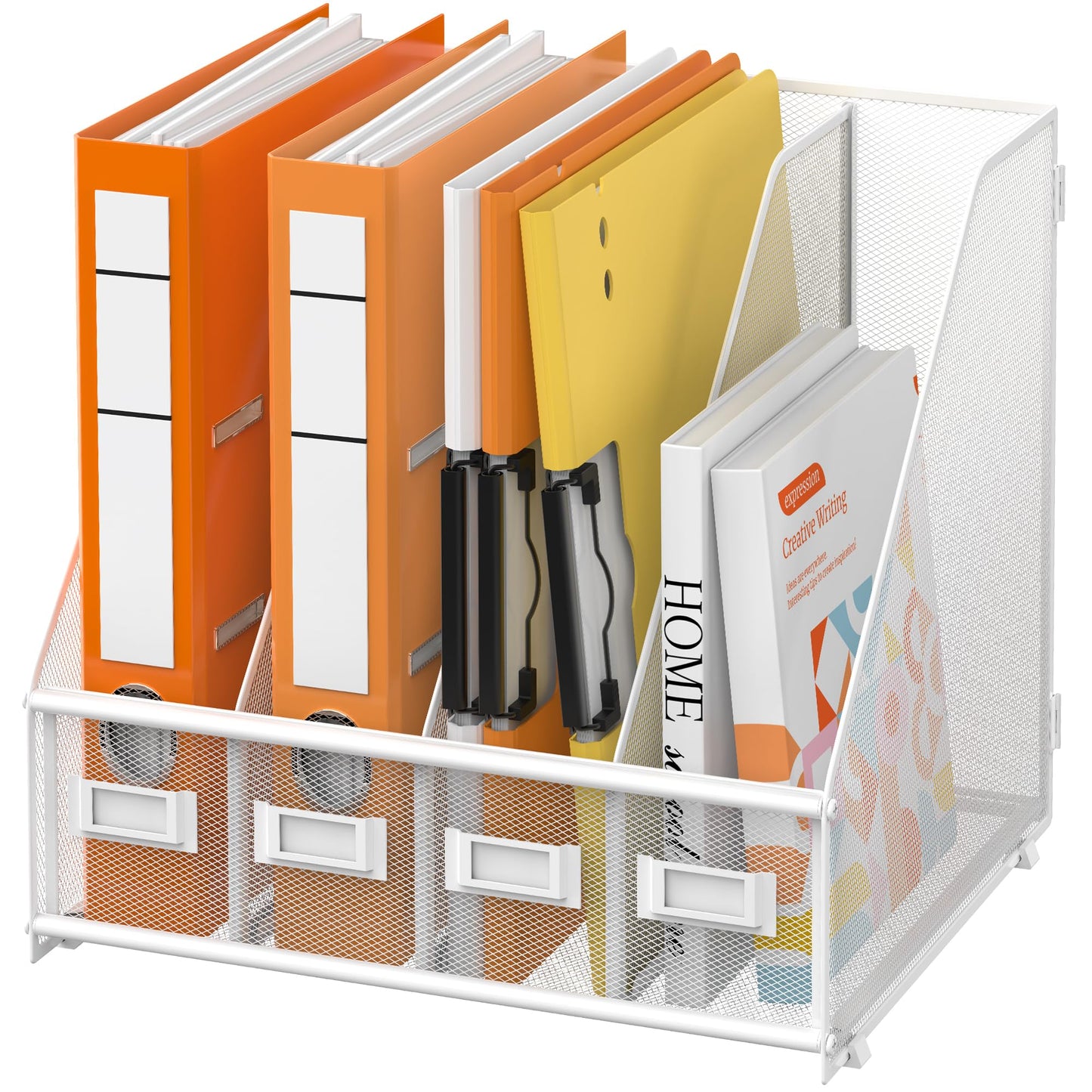 DALTACK 4-Slot Magazine File Holder, Metal Binder Holder, White