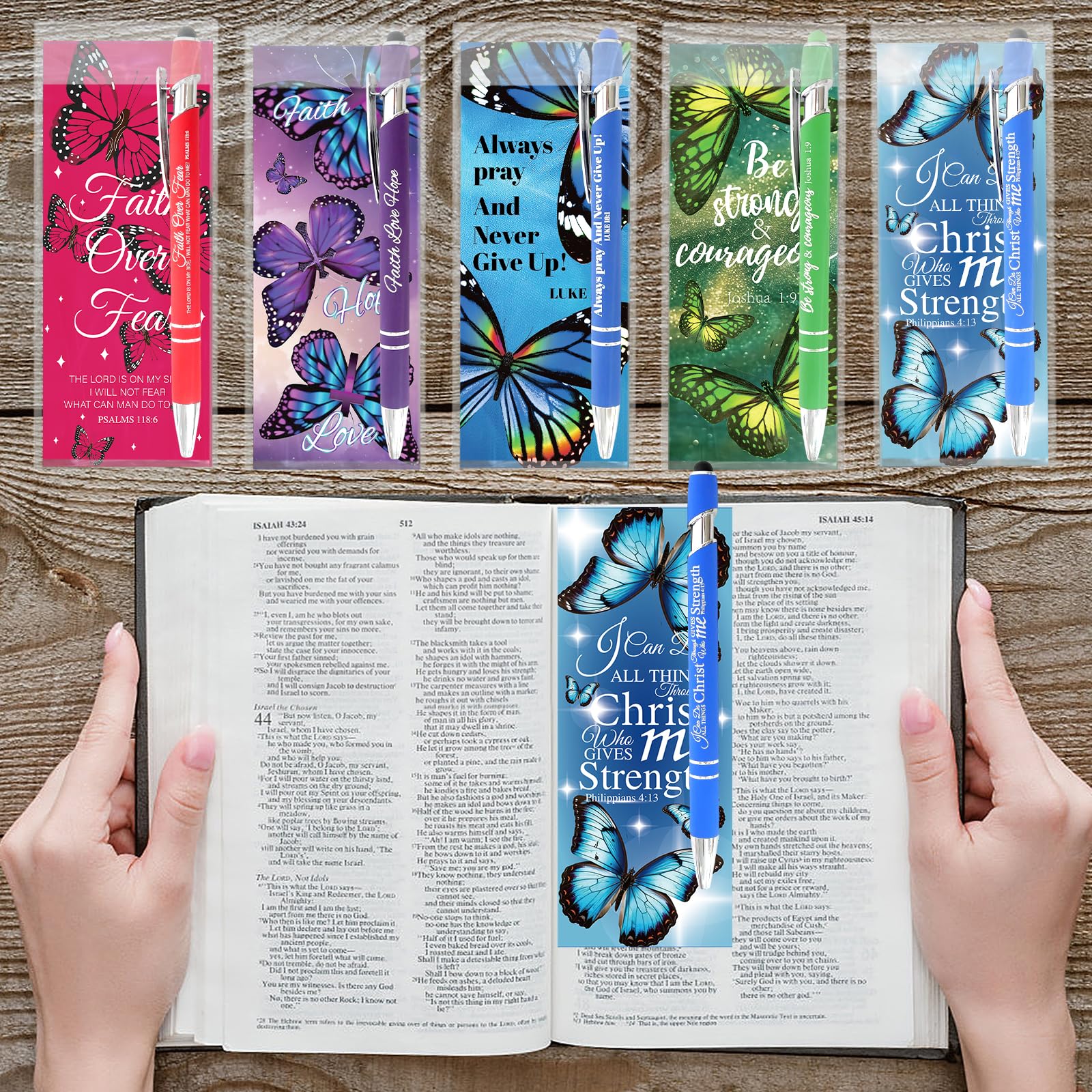 60 Sets Christian Bible Verse Pens Gifts Bulk Pens with Butterfly Bookmarks Religious Favors