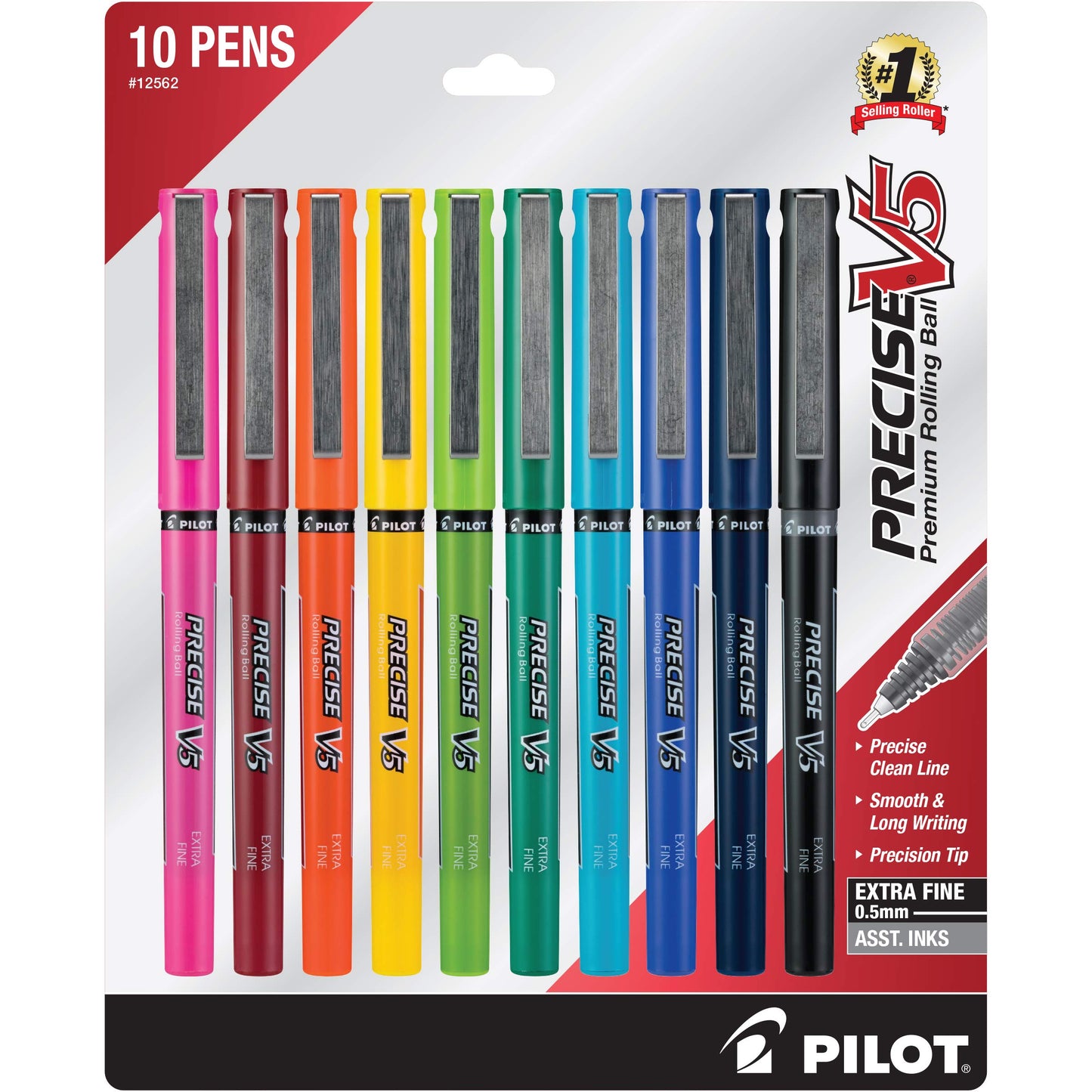 PILOT Precise V5 Capped Rollerball Pens, Assorted Colors, Pack of 10