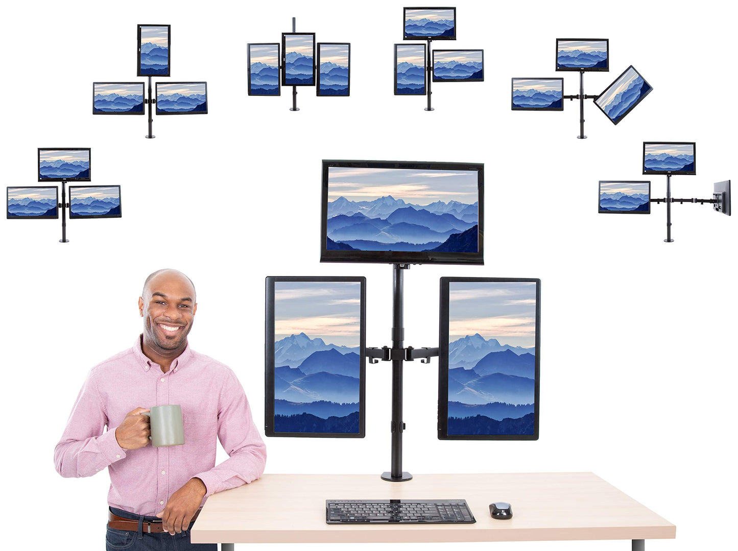 Stand Steady Triple Monitor Desk Stand with Clamp-On Base, for Home or Office Use, Height