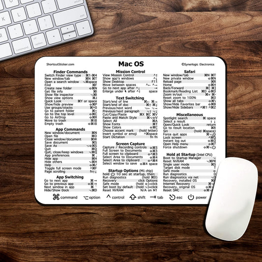 Synerlogic Ultimate Mac OS Keyboard Shortcut Reference Guide v2.0 Mouse Pad - Premium Laminated