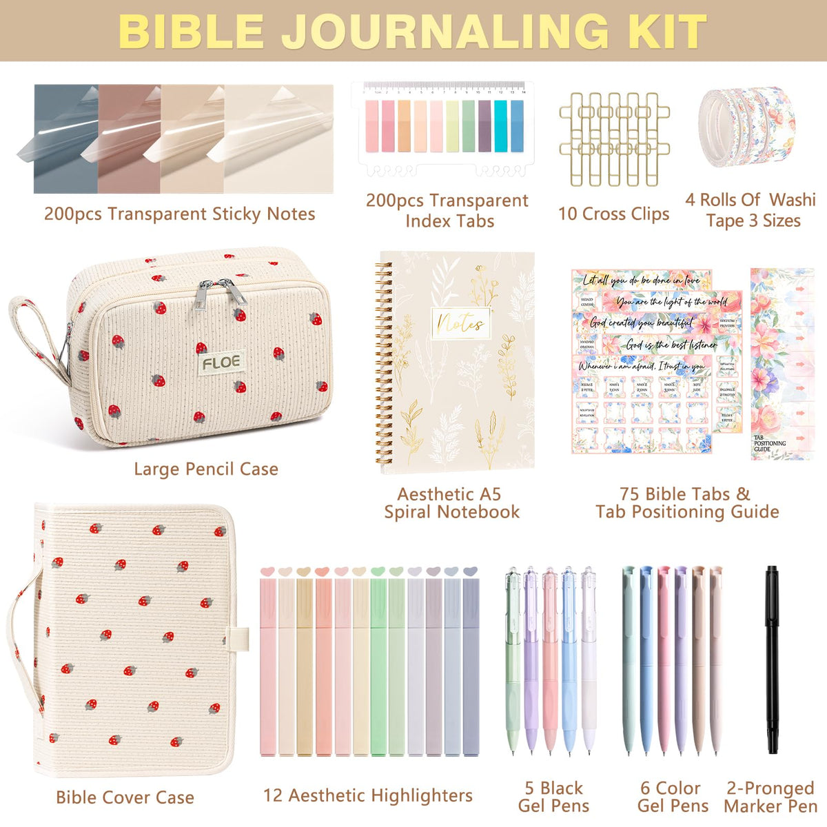 Bible Study Supplies Journaling Annotation Kit w/Bible Cover Case for Women
