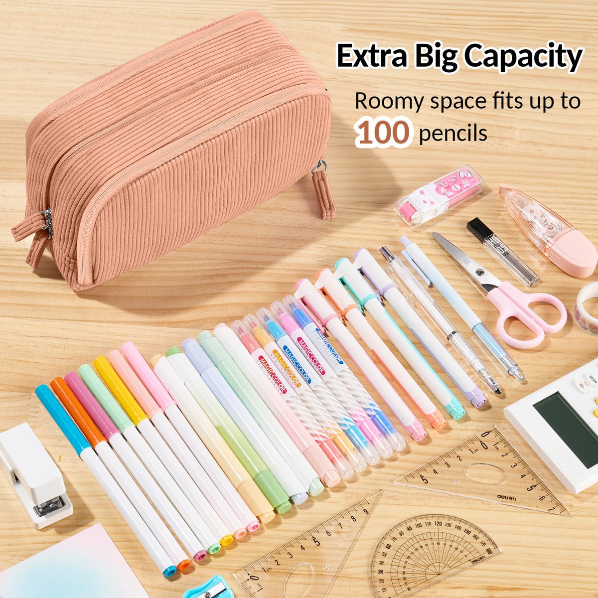 Sooez Big Capacity Pencil Case Pen Pouch, Soft Corduroy Pencil Bag