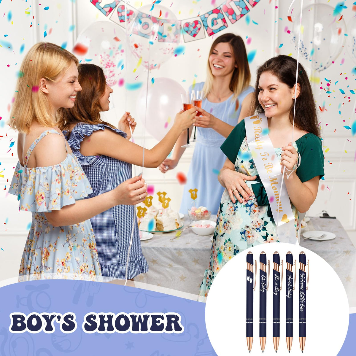 Jspupifip 50 Pcs Baby Shower Ballpoint Pens with Stylus Tip, Dark Blue
