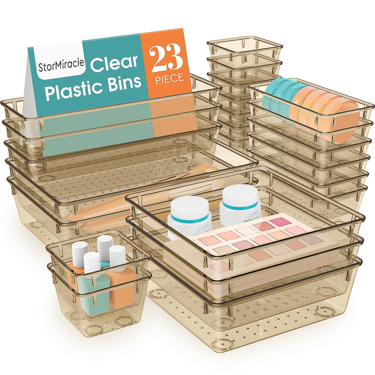 23 PCS Drawer Organizer Set, 5 Size Bathroom and kitchen organizer Trays
