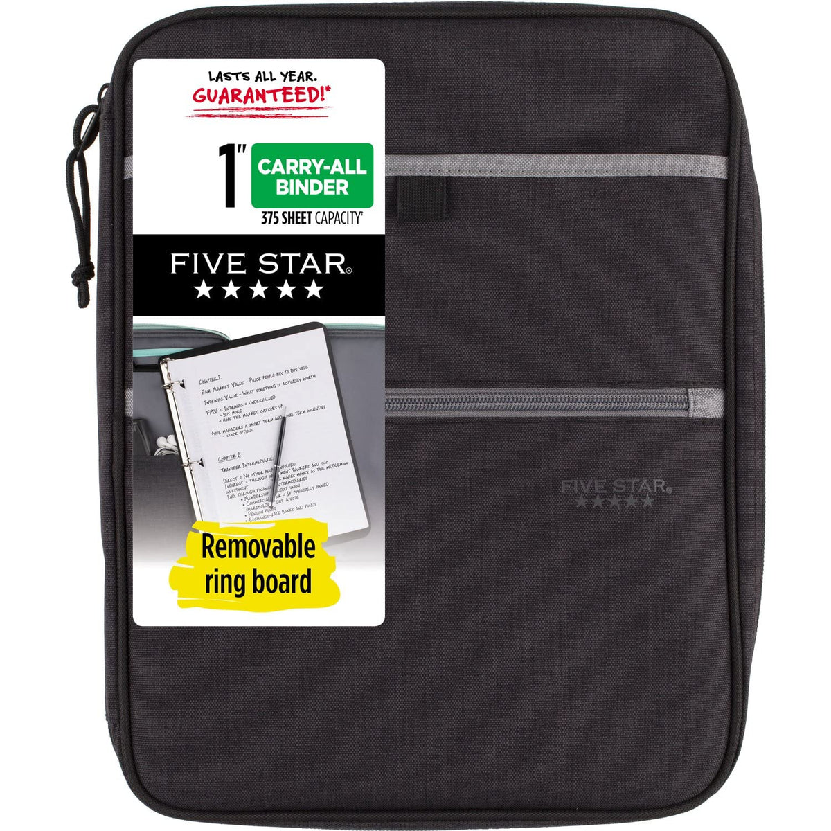 Five Star Zipper Binder, 1 Inch 3-Ring Binder with Round Rings, Carry-All with Pockets and 4-Tab