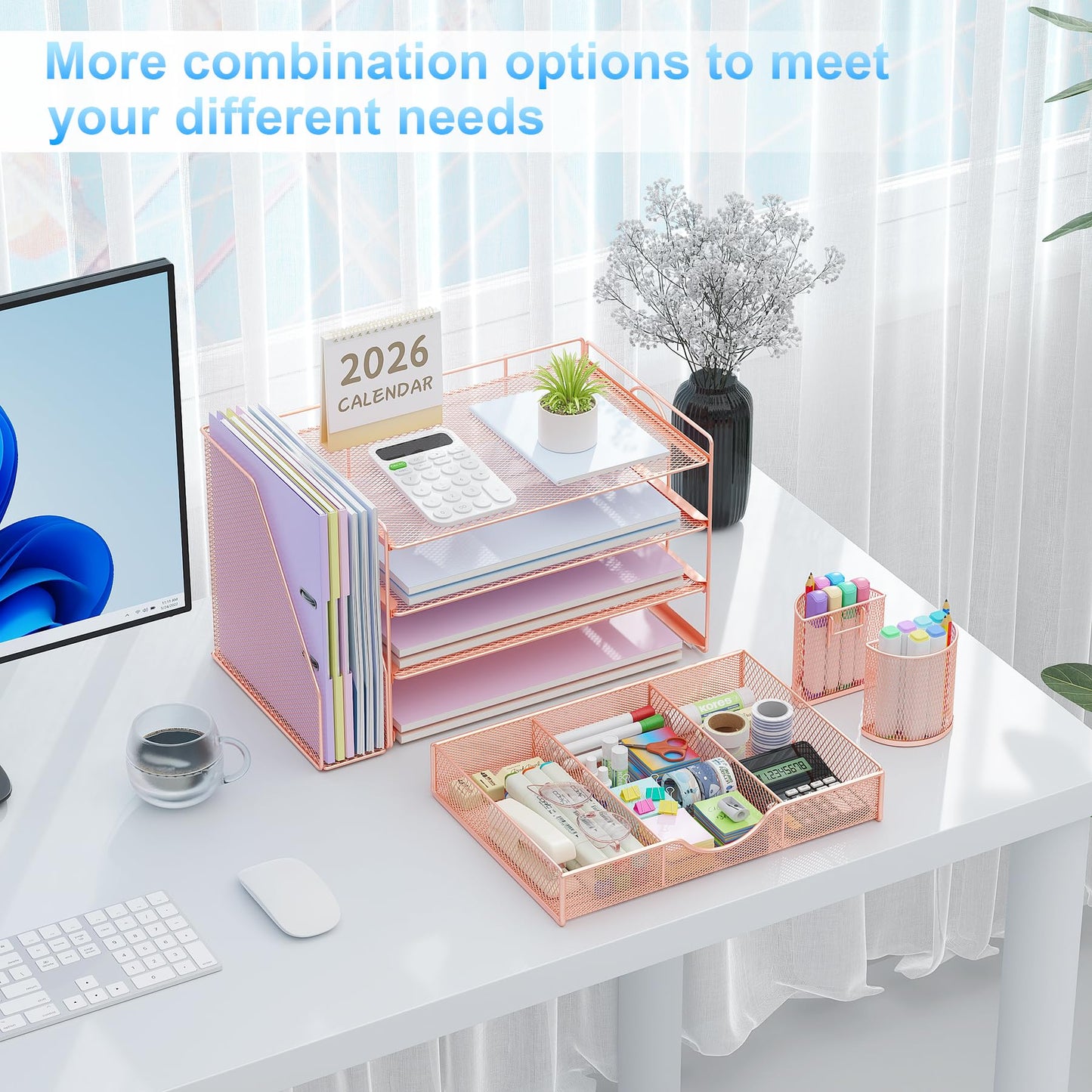gianotter Desk Organizers and Accessories with File Holder, 4-Tier Desk Accessories & Workspace