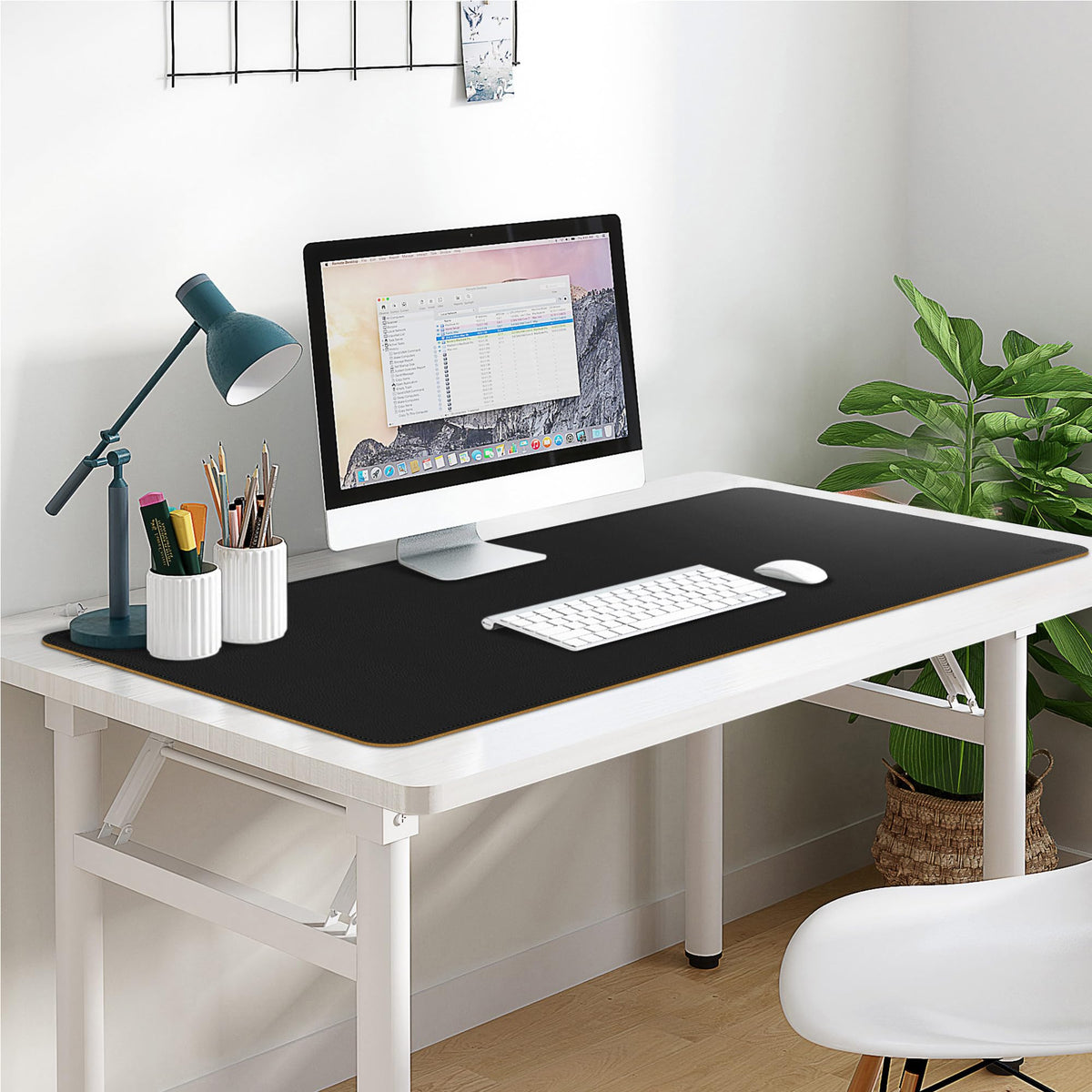 Vyaaa 40" x 16" PU Leather & Cork Desk Mat, Dual Sided Desk Pad Protector