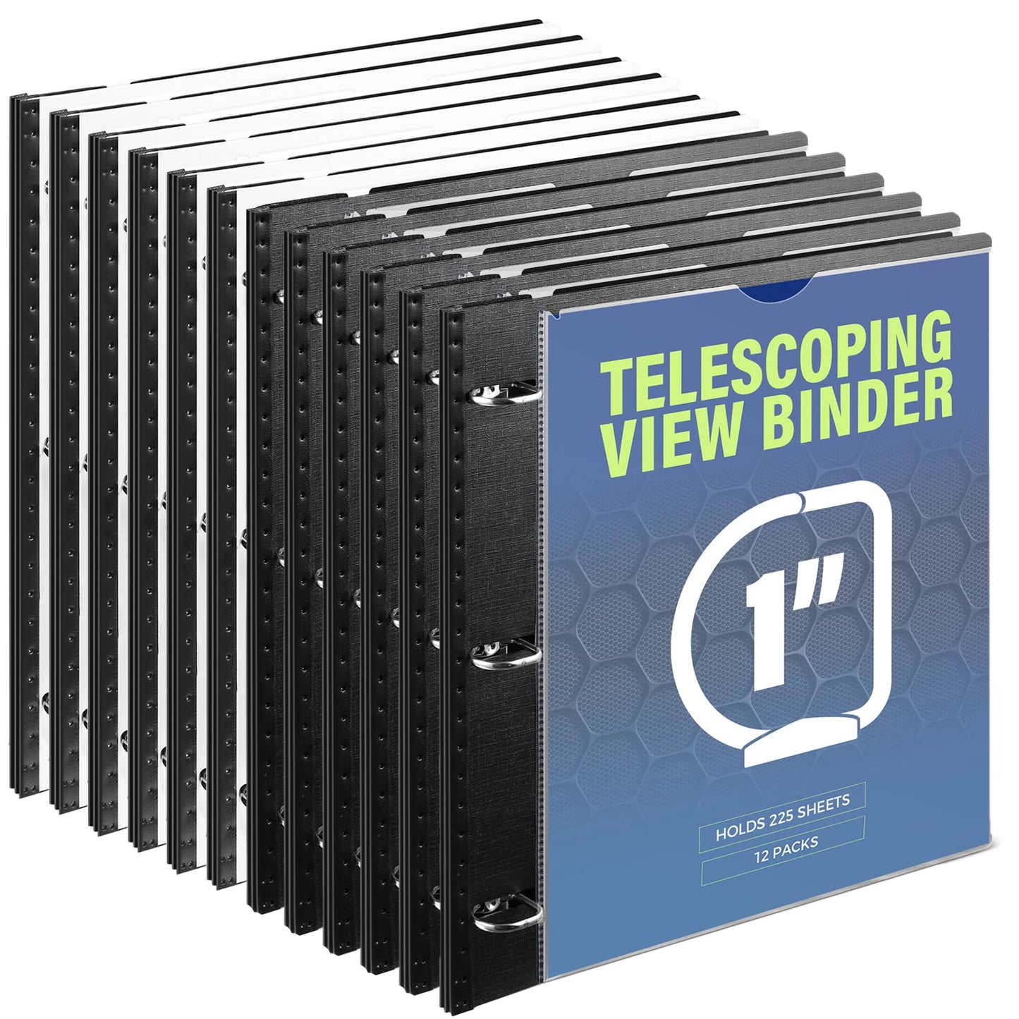 WOT I 1 Inch Telescoping 3 Ring Binder 12-Pack, Expandable Flexible Binder with Customizable Front