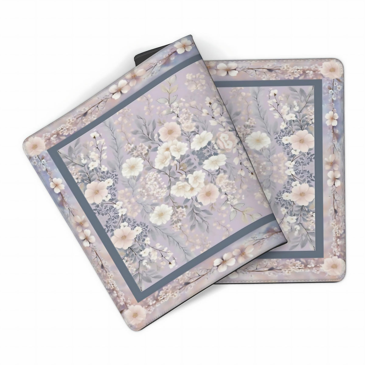 Floral Aesthetic Rose Gaming Mouse Pad, Purple Rug Desk Mat with Anti-Slip Base & Stitched Edges