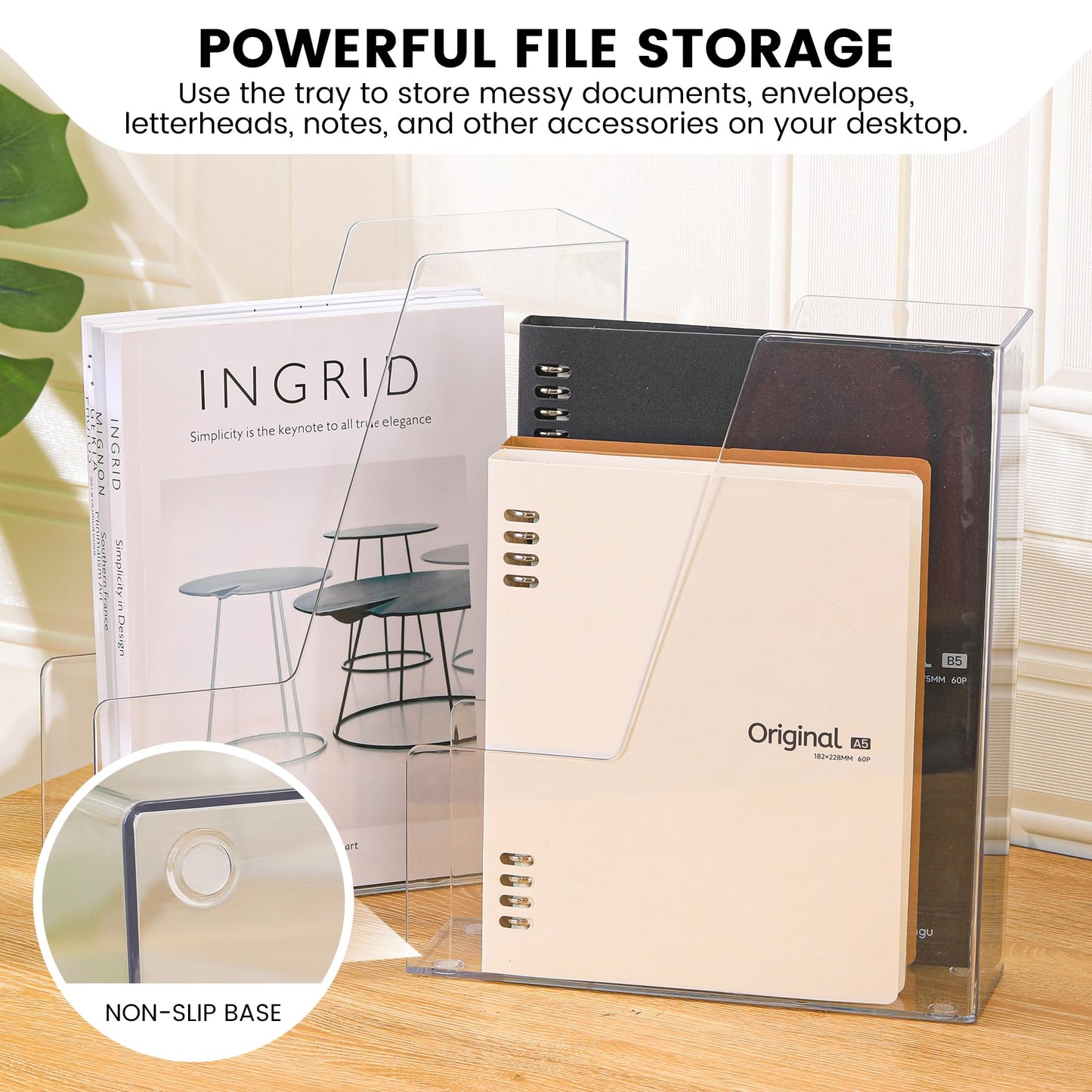 CiWiVOKi Vertical File Holder, Clear PET Desk Organizer and Storage Bins Holding for Magazines
