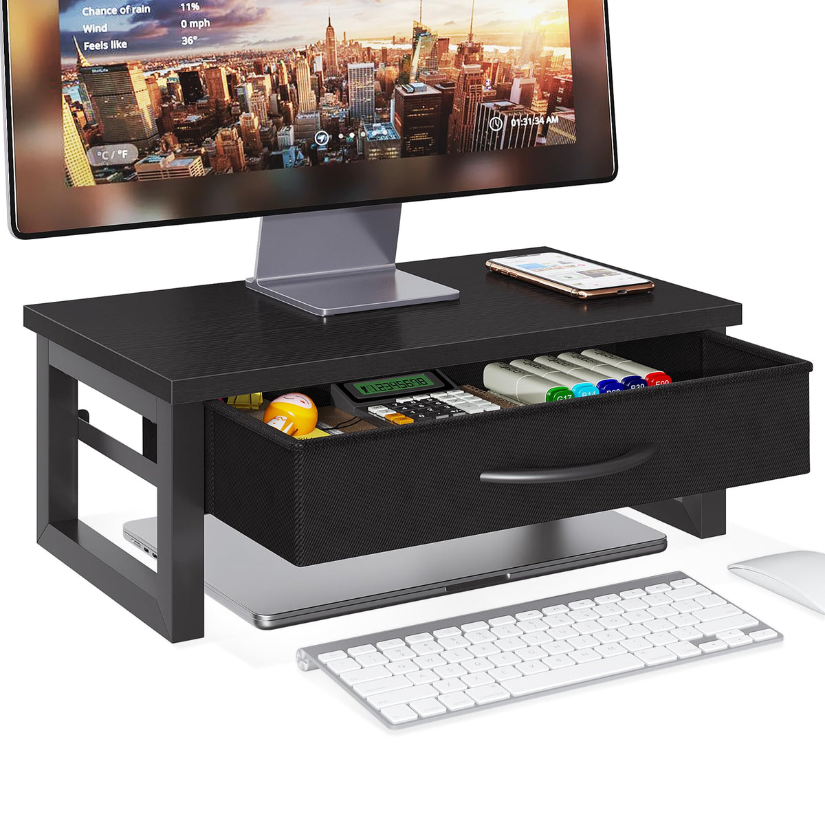 HEWORLIF Computer Monitor Stand Riser, Desk Organizers and Accessories with Drawer, 2-Tier Laptop