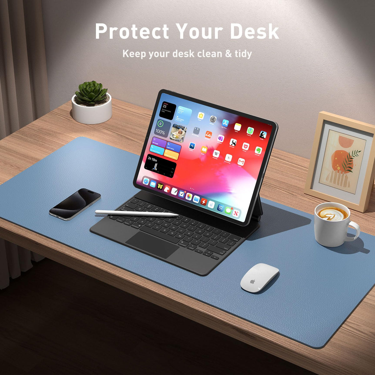 Aothia Leather Desk Pad Protector, Office Desk Mat, Large Mouse Pad, Non-Slip PU Leather Desk