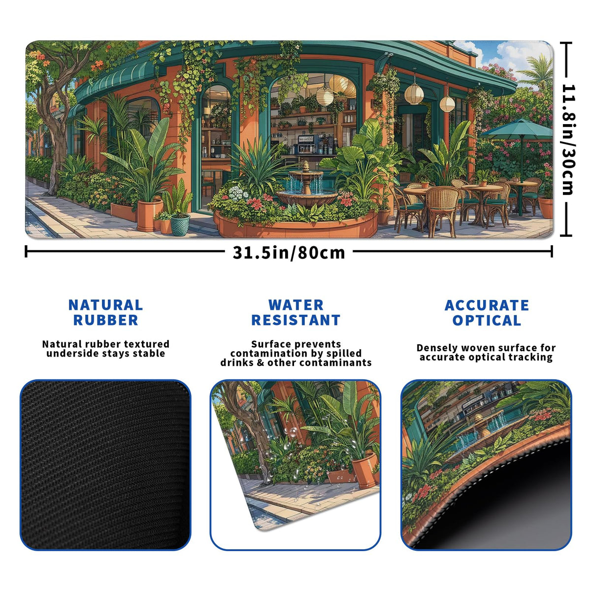 Japanese Coffee Shop Mouse Pad Desk Mat XL Extended Large Gaming Desk Pad Mousepad, Green Plant