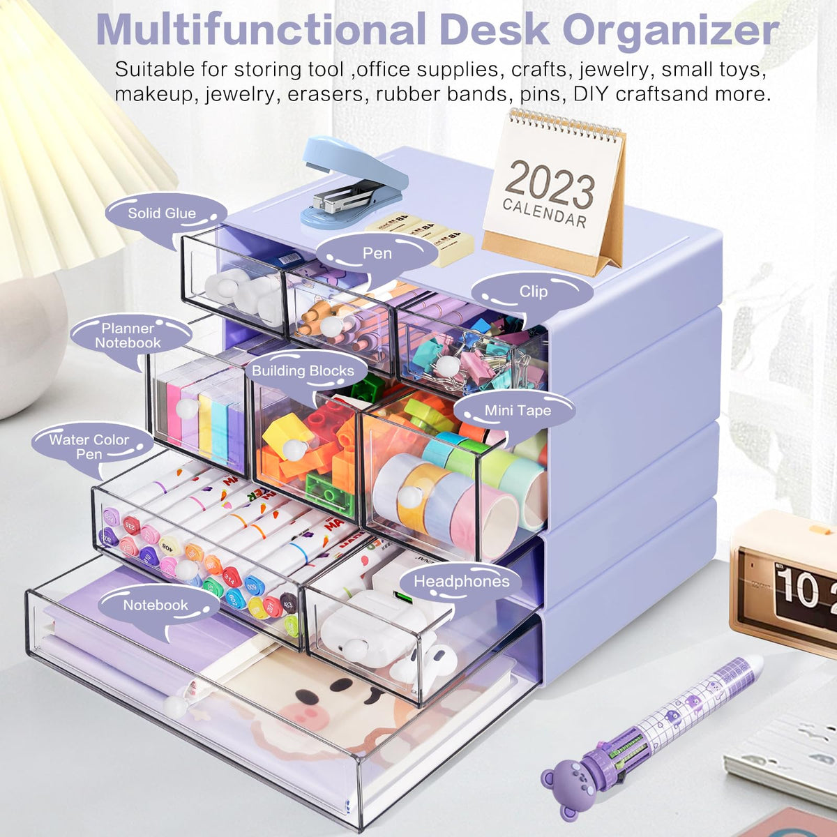 FODIENS Desk Storage Organizer with 9 Drawers, 4 Tiers Stackable Desktop Craft Storage Drawers