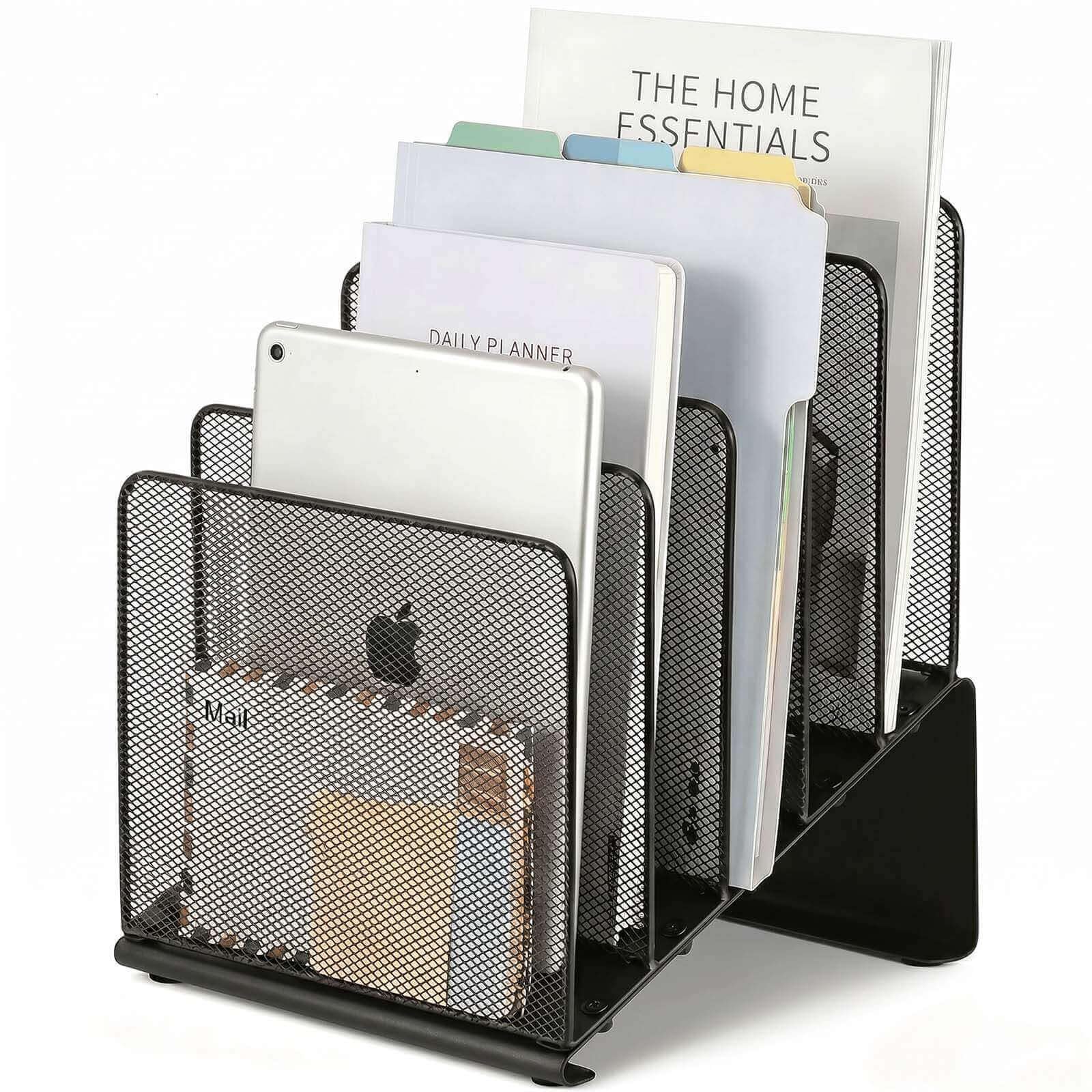 LEKETREE File Organizer for Desk, File Folder Organizer with 5-Section Vertical Rack, Suitable for