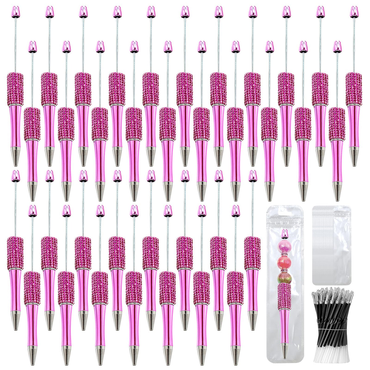 DASTTUIS 150 Pcs DIY Diamond Beadable Pen Kit - 50 Plastic Rhinestone Beaded Pens Bulk with Refills