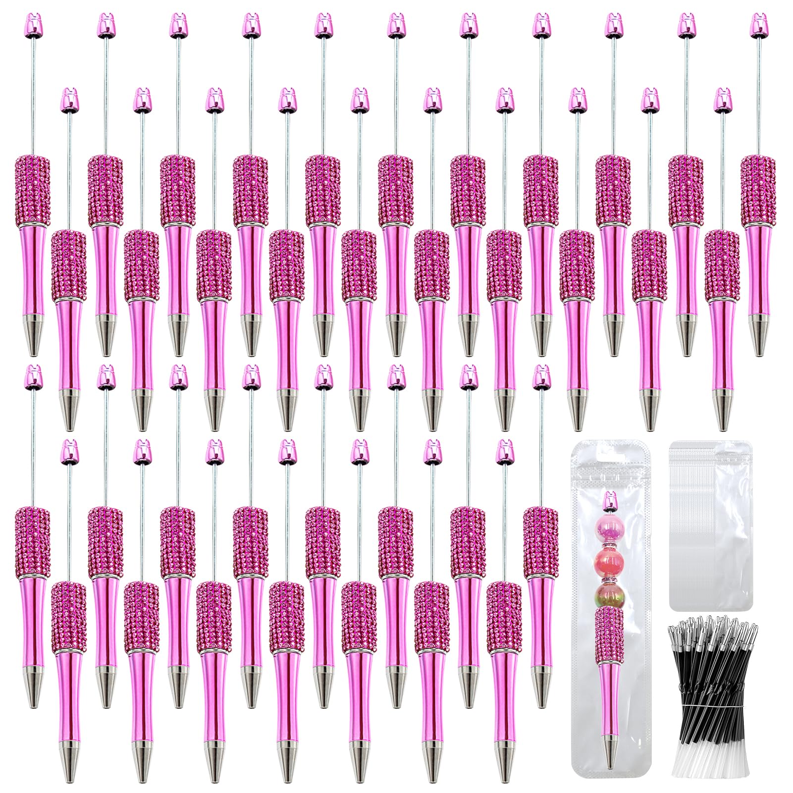 DASTTUIS 150 Pcs DIY Diamond Beadable Pen Kit - 50 Plastic Rhinestone Beaded Pens Bulk with Refills