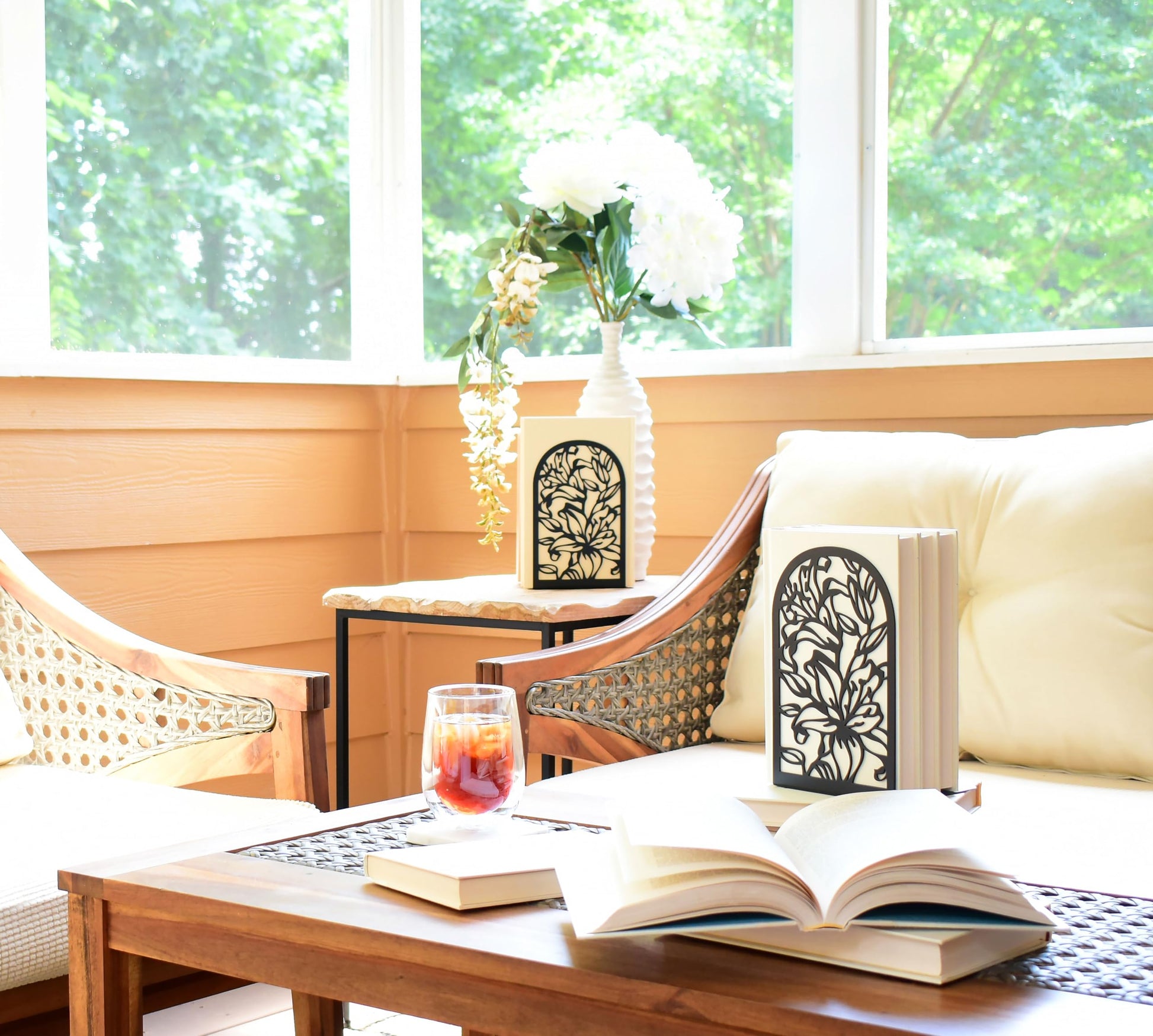 CNK Premium Bookends for Home Office, Heavy Books, Decorative Book Stoppers, Lily Flower Black