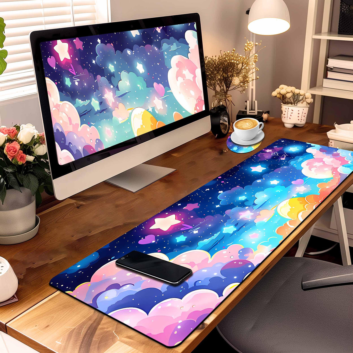 Extended Mouse Pad with Coaster 31.5 x 11.8 Desk Pad Full Desk Mousepad Stitched Edges Desk Mat