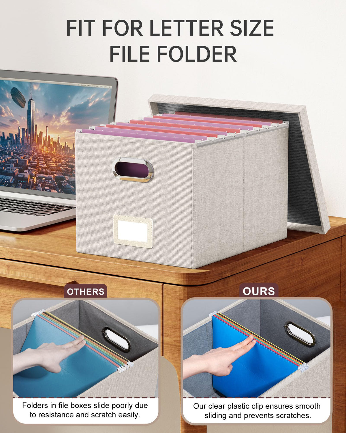 Oterri 2 Pack File Storage Organizer, Document Organizer, Portable File Box with Lid, Fit for