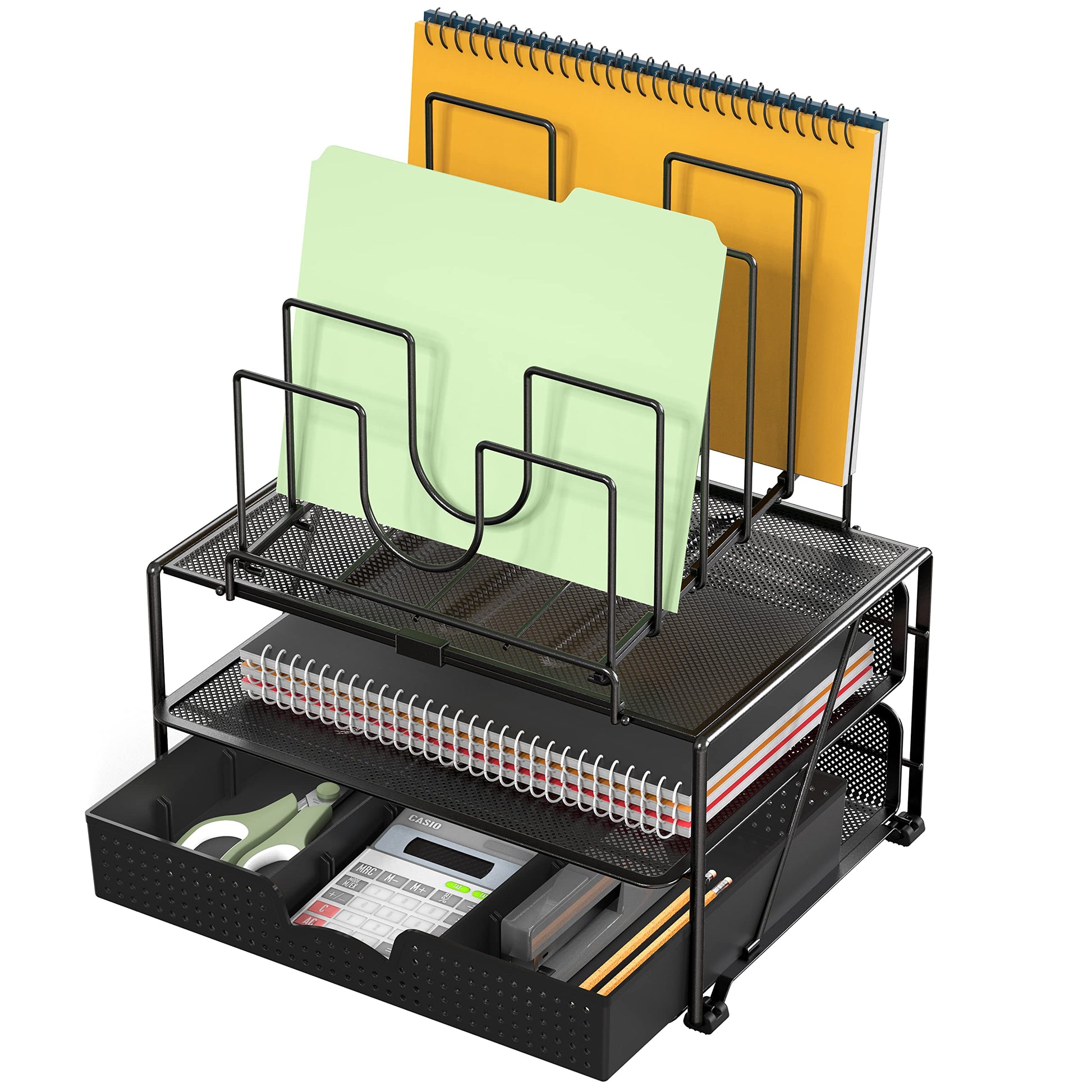 Deco Brothers Desktop File Organizer with Double Tray and 5 Folder Stand