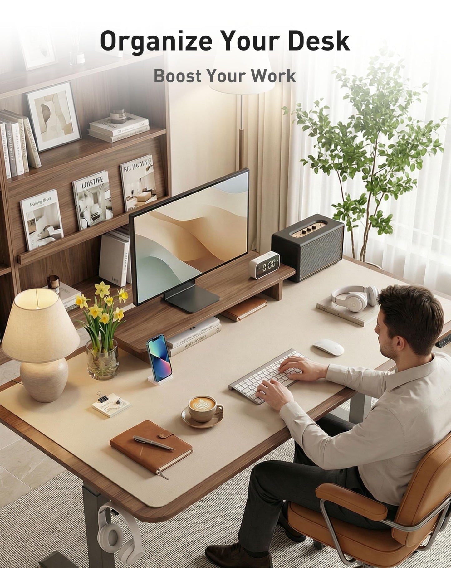Aothia Faux Leather Desk Mat - Large Mouse Pad, Non-Slip PU Leather Blotter, Waterproof Writing