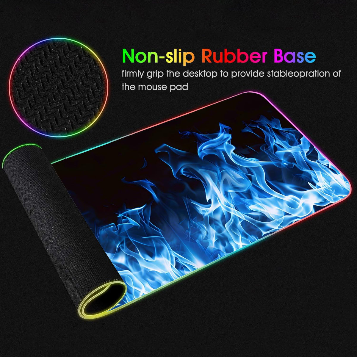 RGB Gaming Mouse Pad with Coffee Coaster, XXL Large Glowing LED Mousepad, Anti-Slip Rubber Base