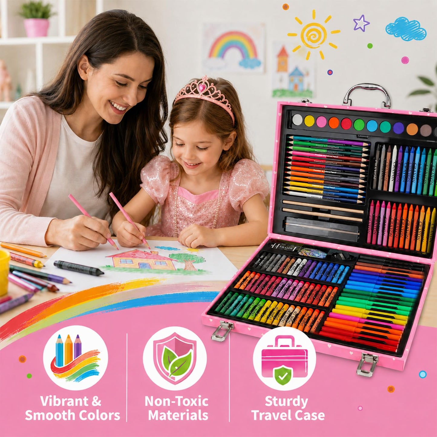 Okiki 184Pcs Princess Art Set for Girls, Drawing Coloring Kit Ages 5-12