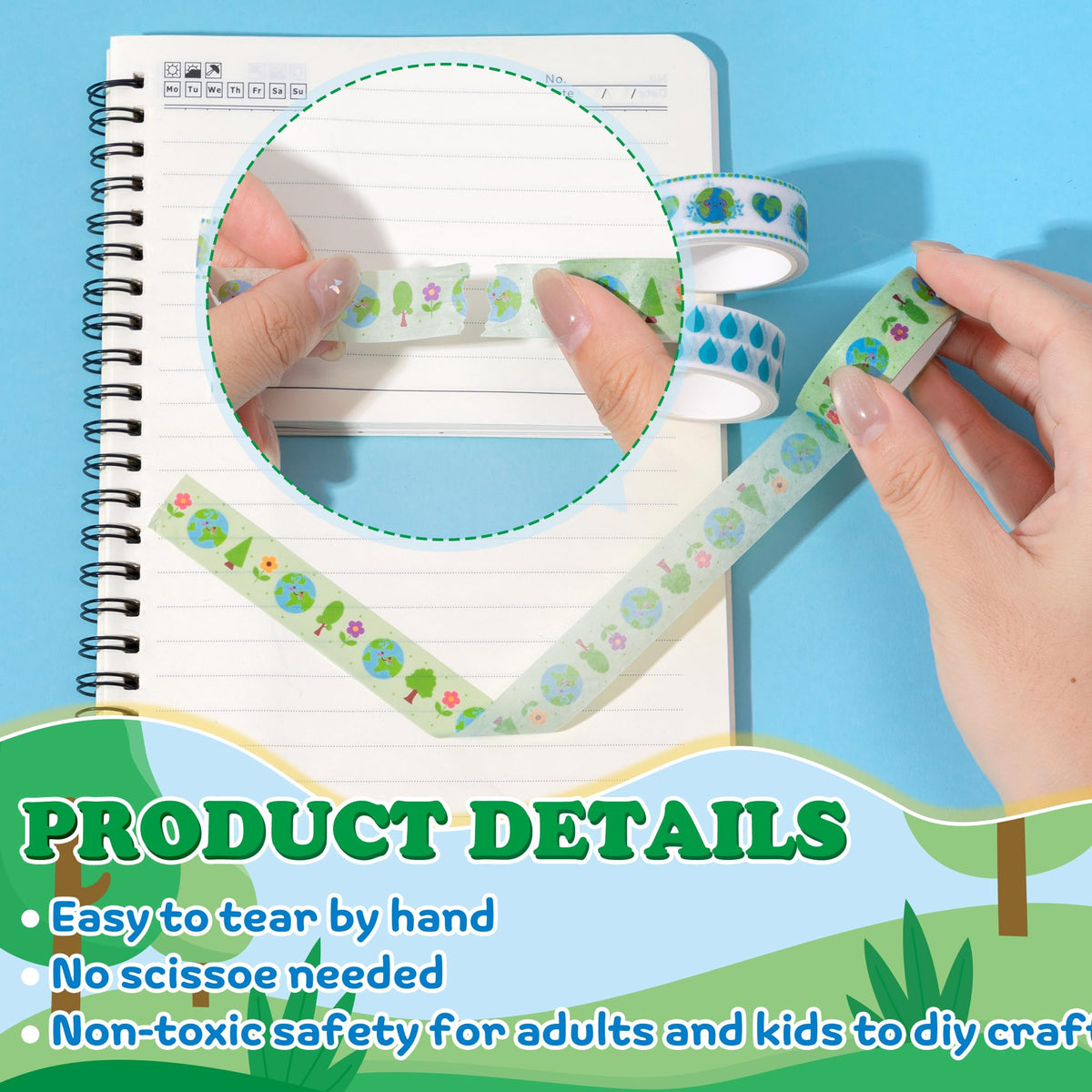 BkeeCten 12 Rolls Eco-Friendly Tree Raindrop Rainbow Scrapbook Washi Tape