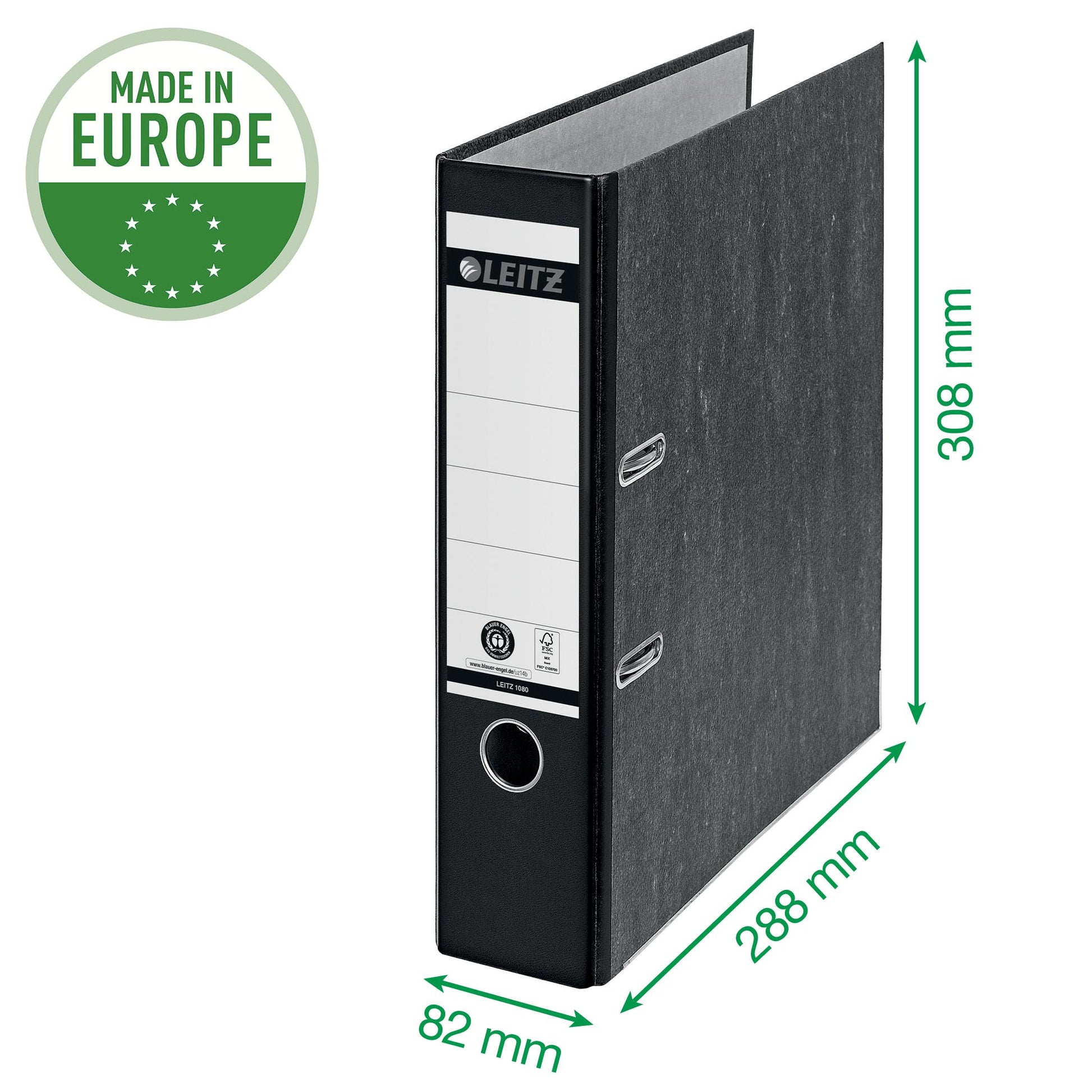 Leitz 2-Ring 3-Inch Premium A4 Sized European Black Marbled Binder, Green (R80-GR)