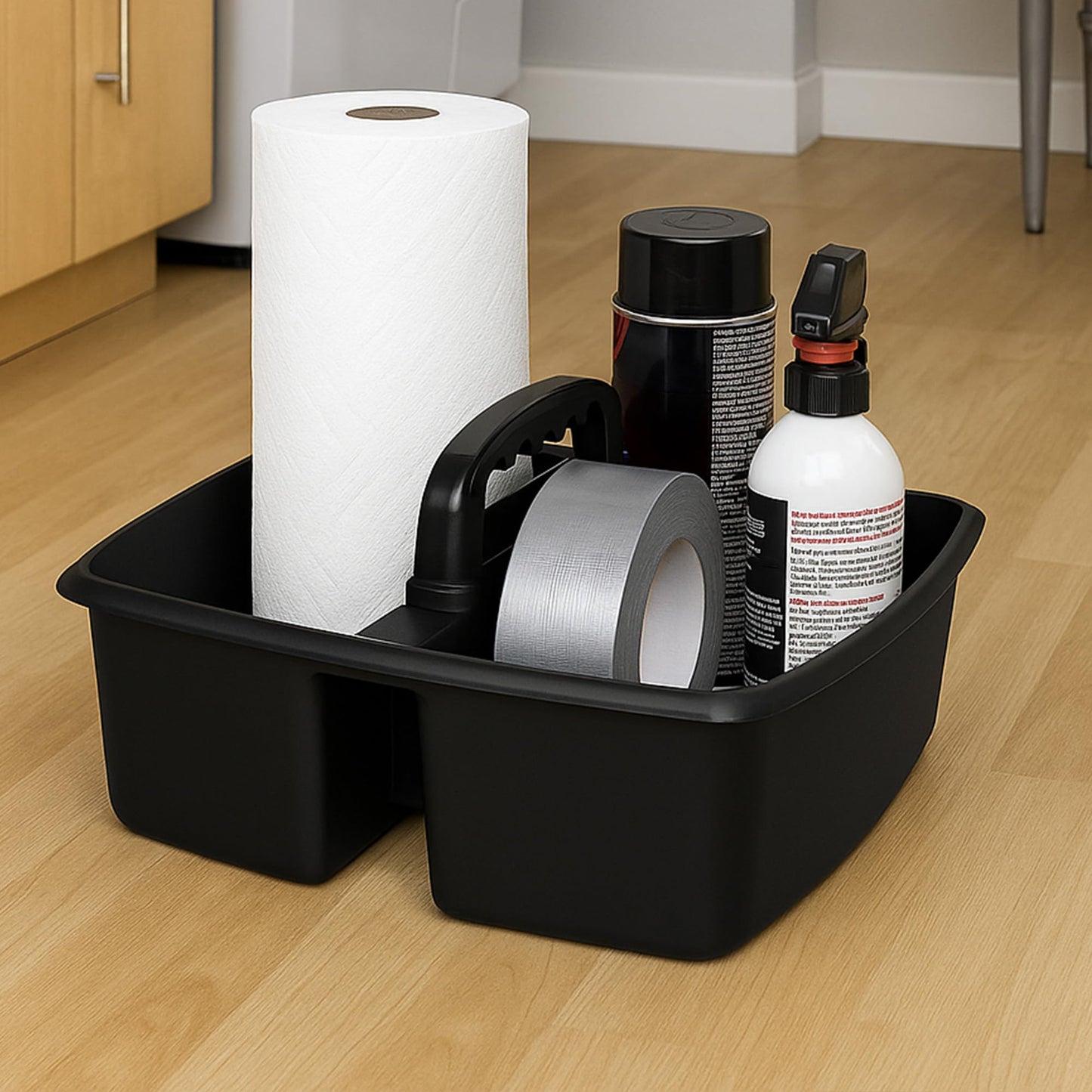 Storex 2-Compartment Large Cleaning Caddy – Multipurpose Supply Organizer with Handle, Black
