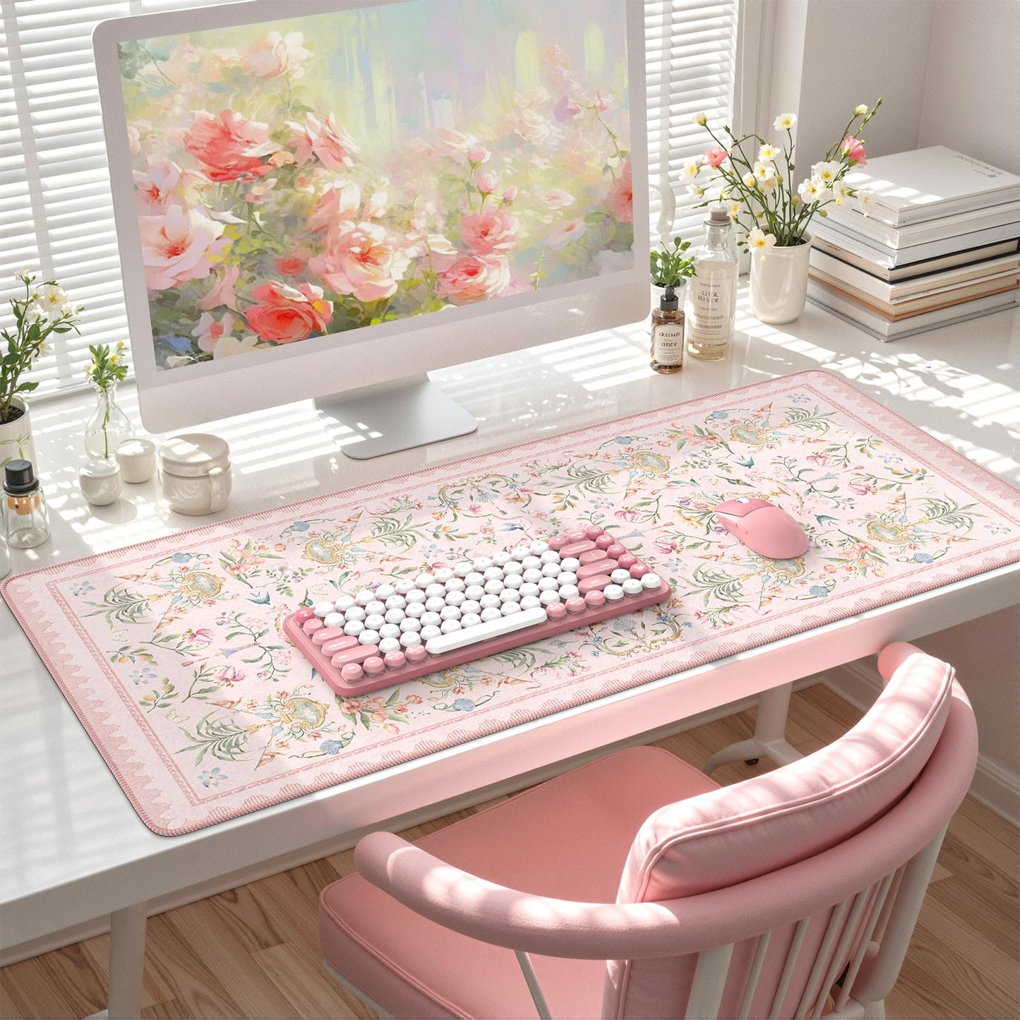 HAOCOO Pink Desk Cover Mat, 35.4" x 15.7" Computer Mat for Home Accessories