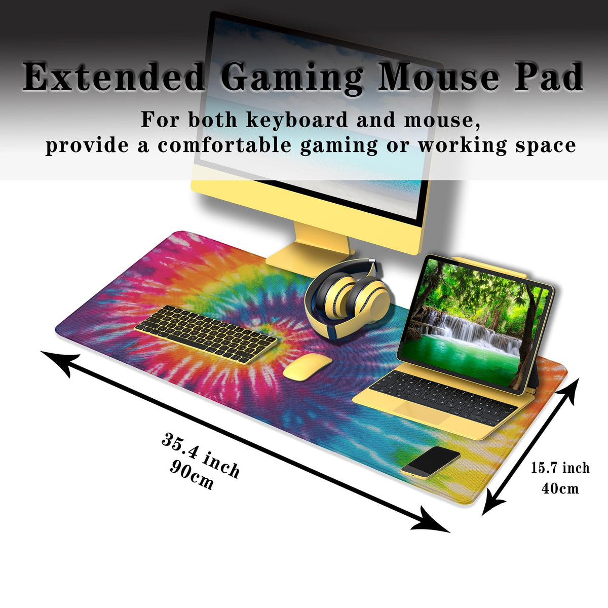 Samgula Gaming Mouse Pad Yellow Big Desk Mat Large Mousepads Desktop Mat Table Extender Non-Slip