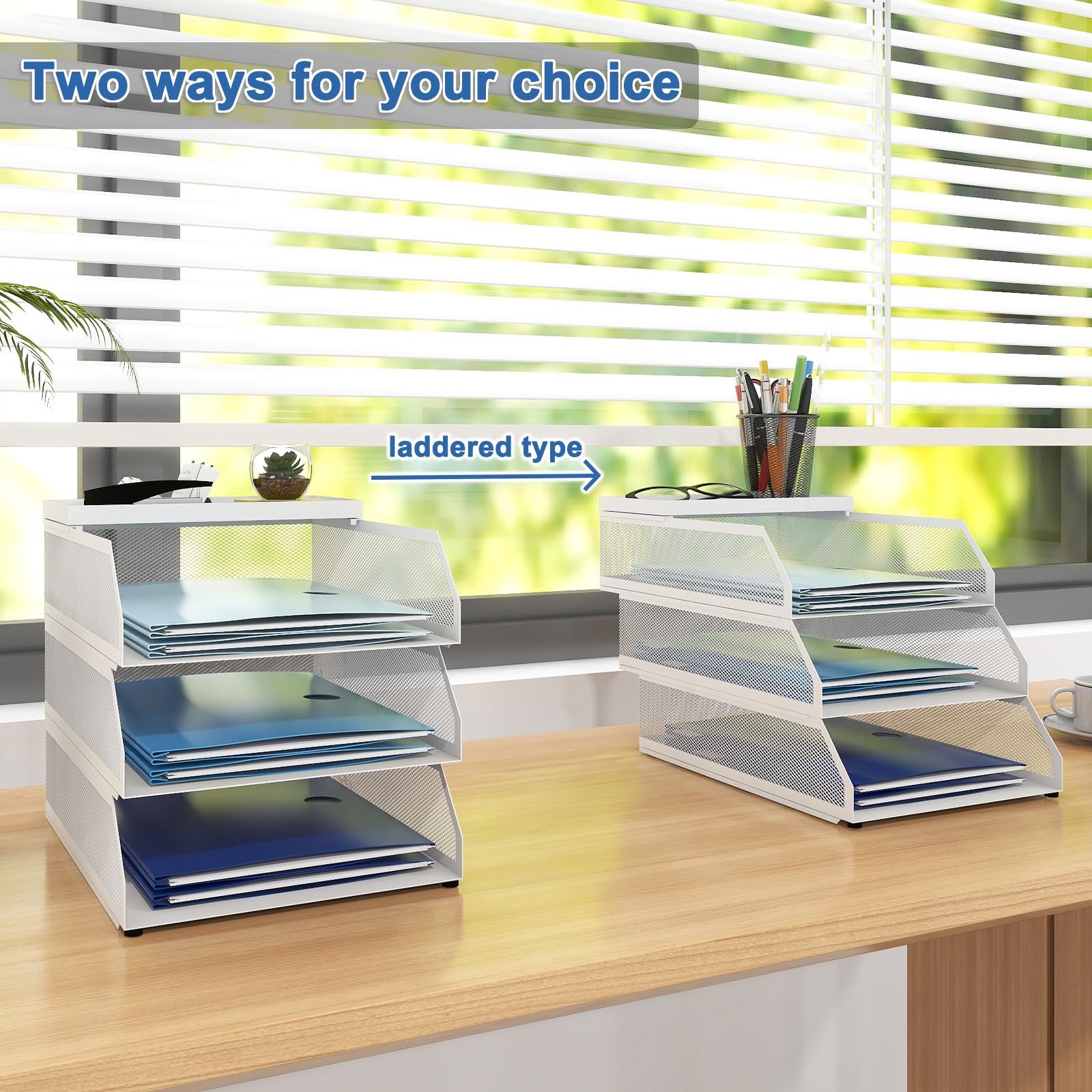 Natwind 3-Tier Stackable Metal Mesh Desk Paper Tray Organizer, White