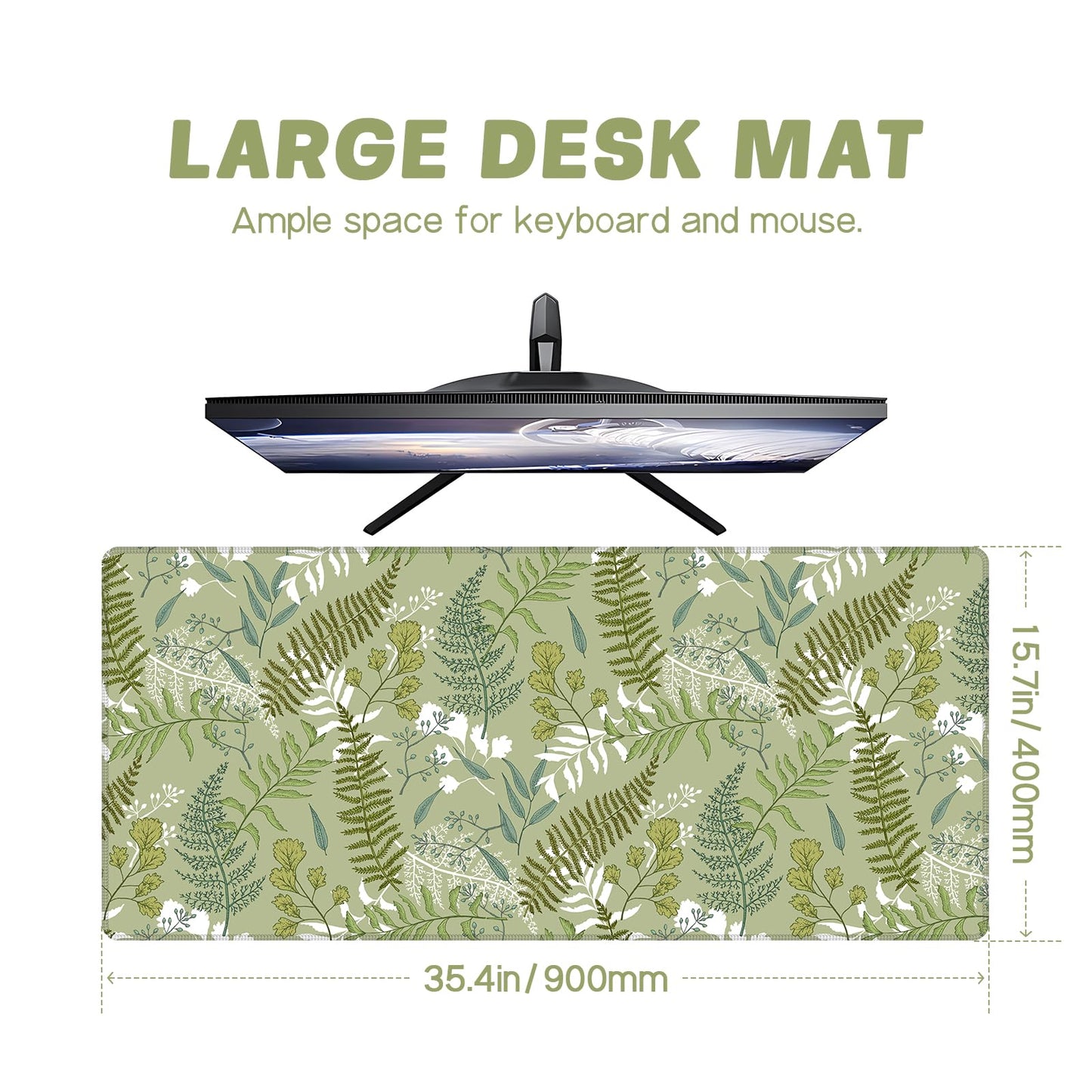 Baziabbo Green Desk Mat,XXL Extended Large Mouse Pad,Gaming Mousepad with Stitched Edge,Non-Slip