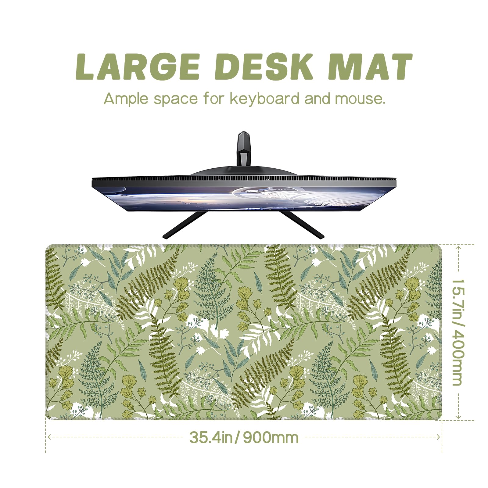 Baziabbo Green Desk Mat,XXL Extended Large Mouse Pad,Gaming Mousepad with Stitched Edge,Non-Slip