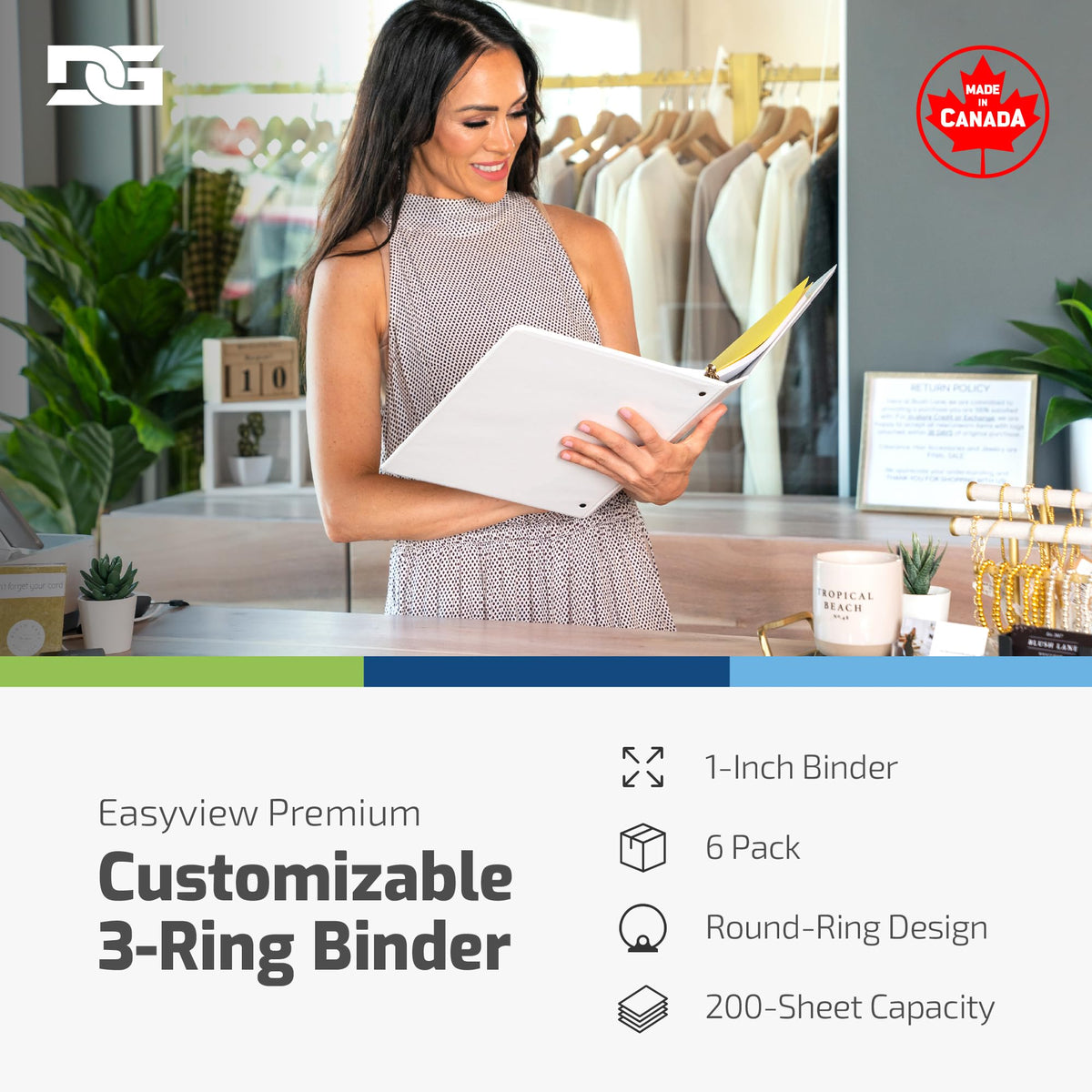 Easyview 3-Ring Binder, Clear-View Cover, 1" Round Rings, White, 6 Pack