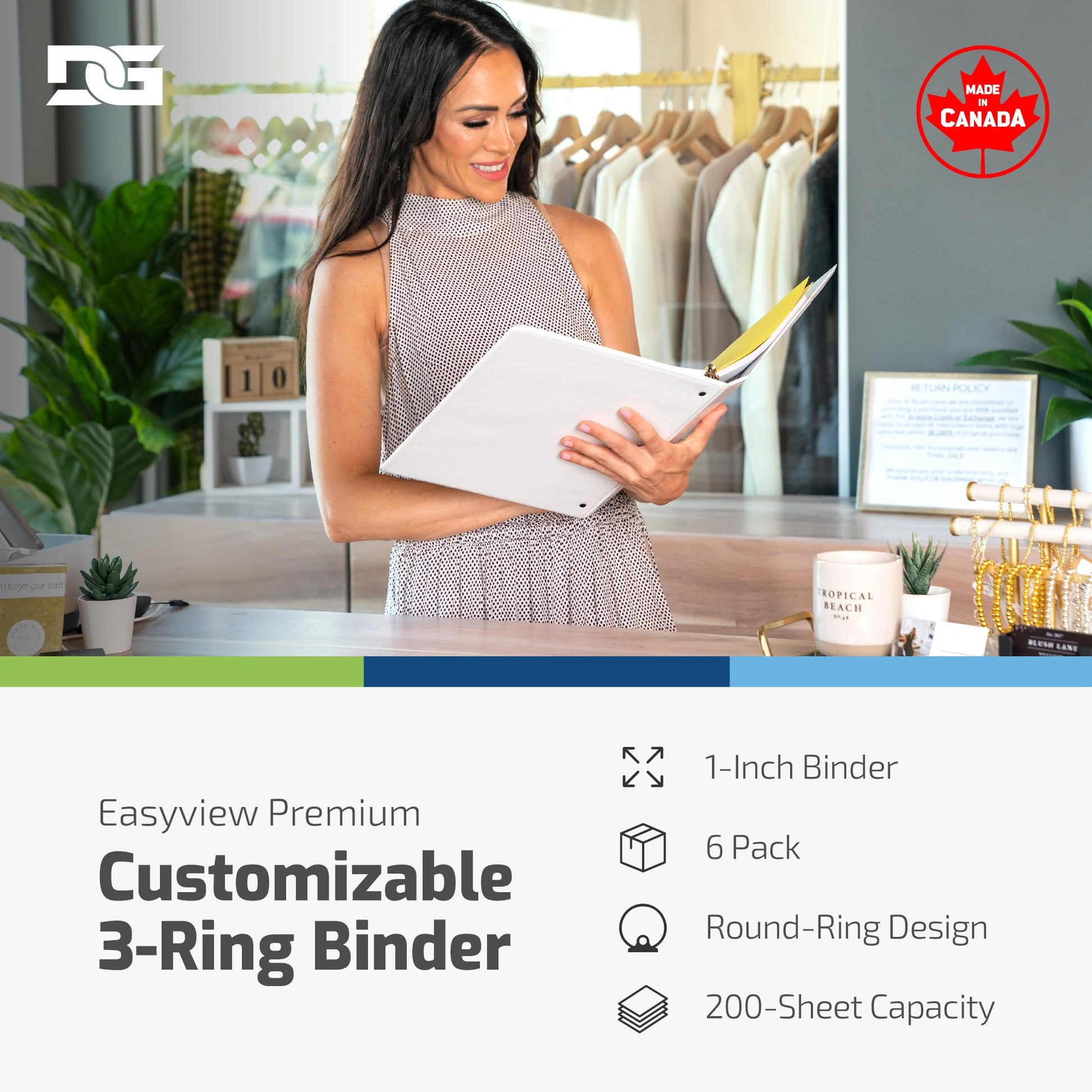 Easyview 3-Ring Binder, Clear-View Cover, 1" Round Rings, White, 6 Pack