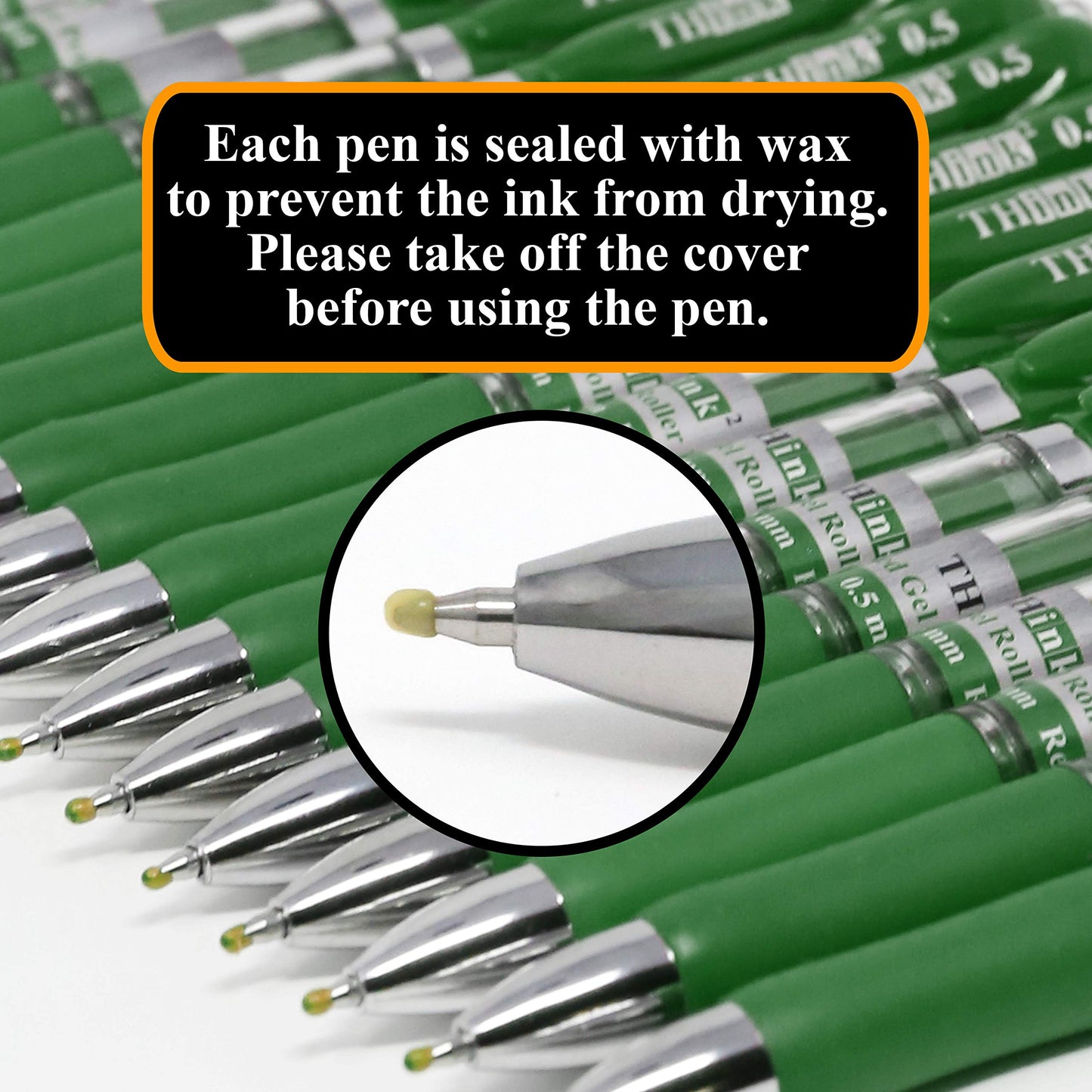 [24 Pens - Green Ink] Think2 Retractable Gel Pens. (24 Green) Fine Point (0.5mm) Rollerball Pens