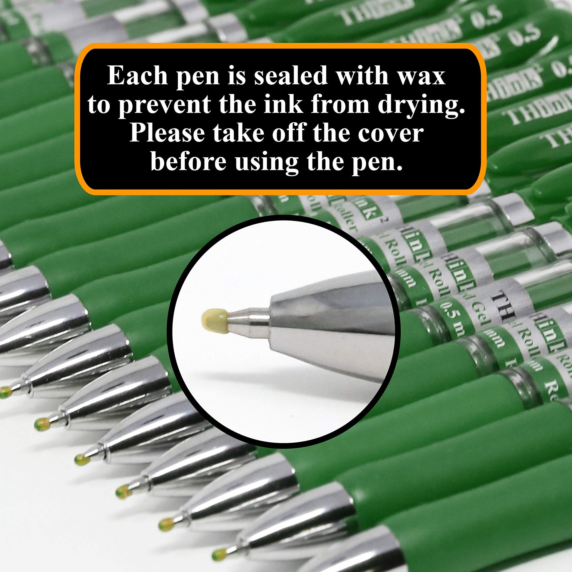 [24 Pens - Green Ink] Think2 Retractable Gel Pens. (24 Green) Fine Point (0.5mm) Rollerball Pens