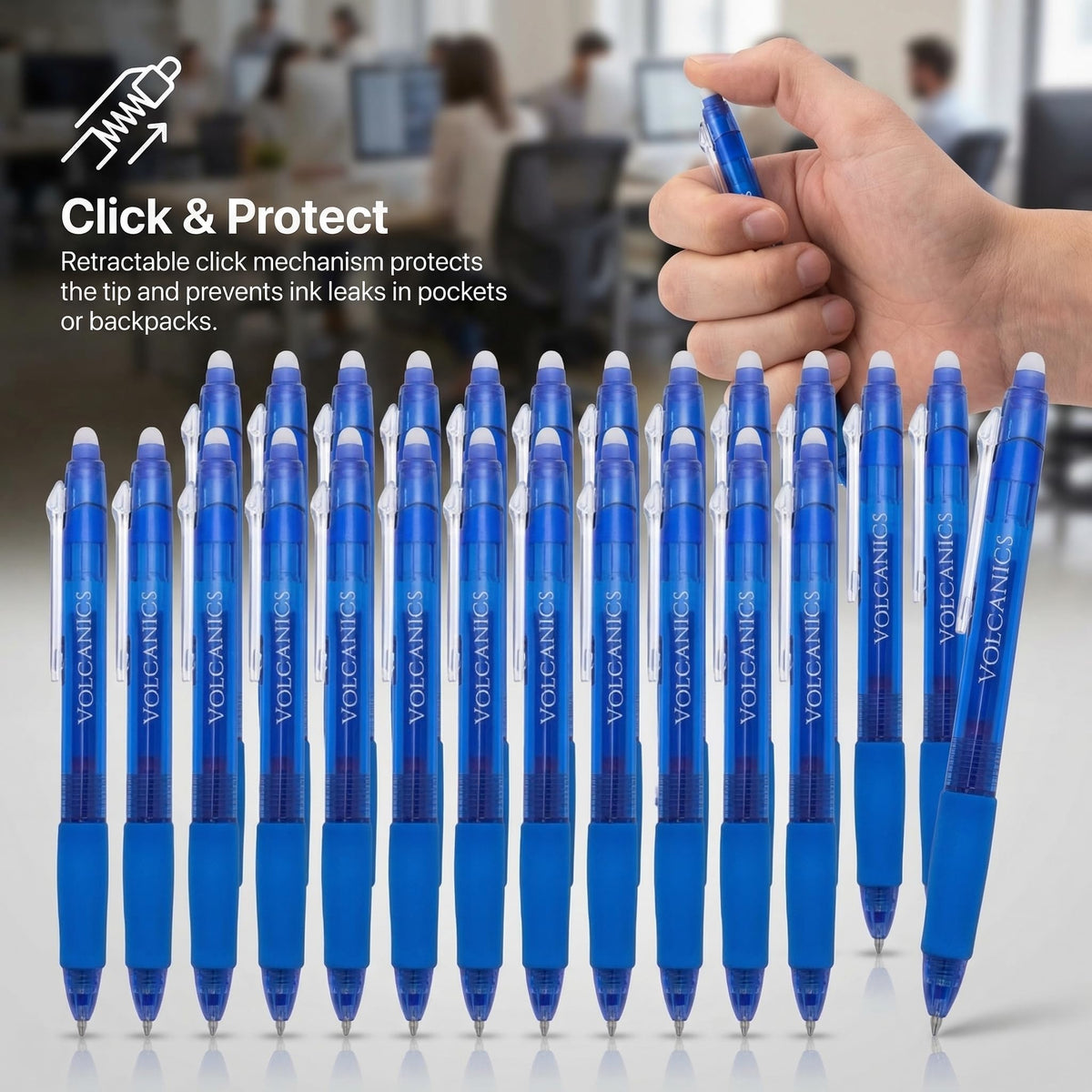 Volcanics Retractable Clicker Erasable Gel Pens, Blue Ink, 0.7mm, 36 Pack