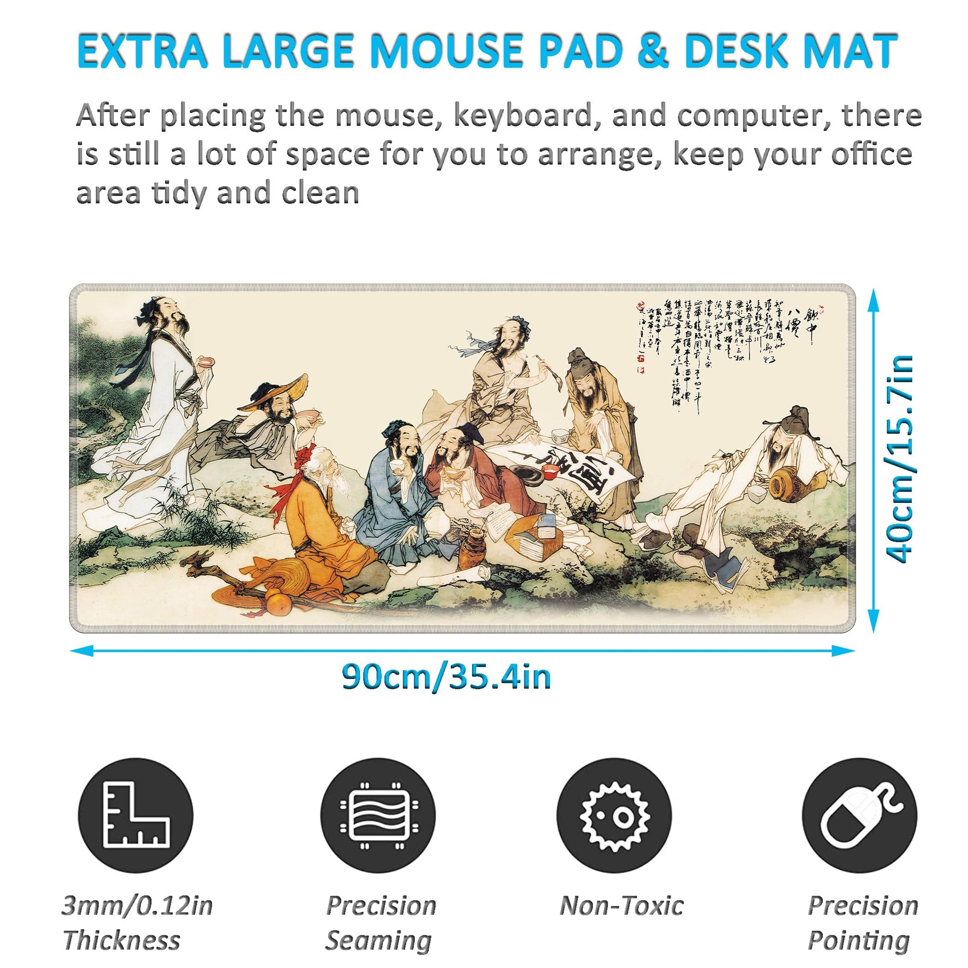 LL-COEUR XXL Landscape Gaming Mouse Pad Computer Keyboard Mat Office Desk Pad (Eight Immortals