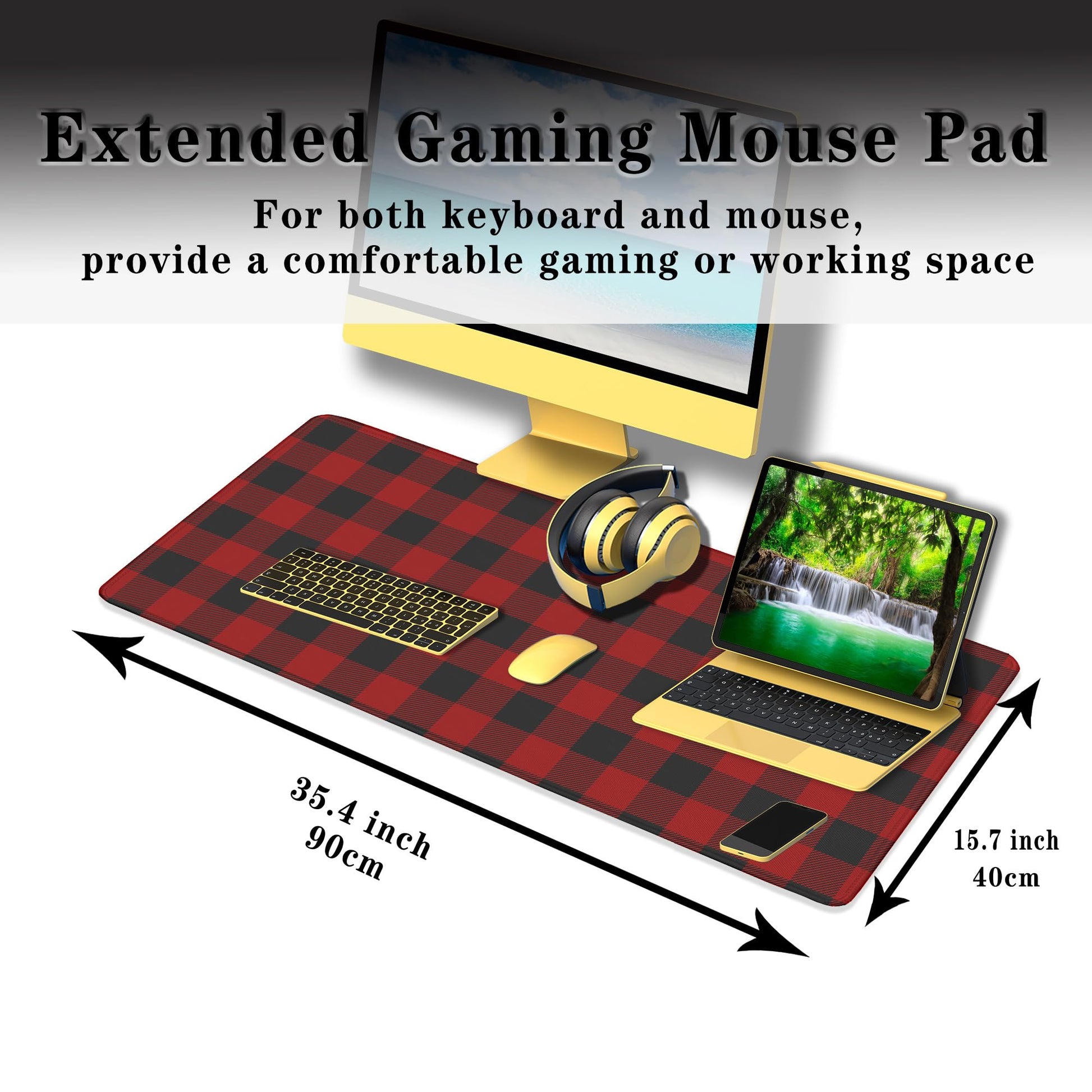Samgula Buffalo Plaid Mousepad, XXL Big Mouse Pads Computer Desk Pads, Mat Non-Slip Rubber Base